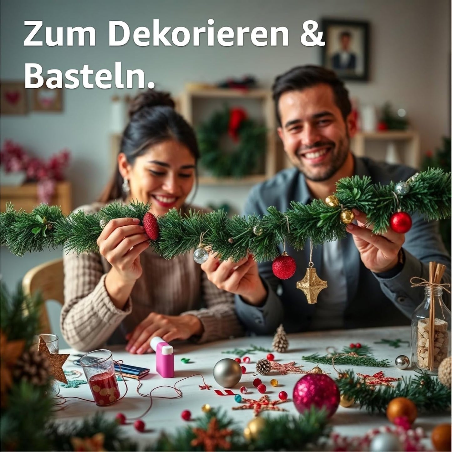 3-teiliges Weihnachtsgirlande Set, 3x grün