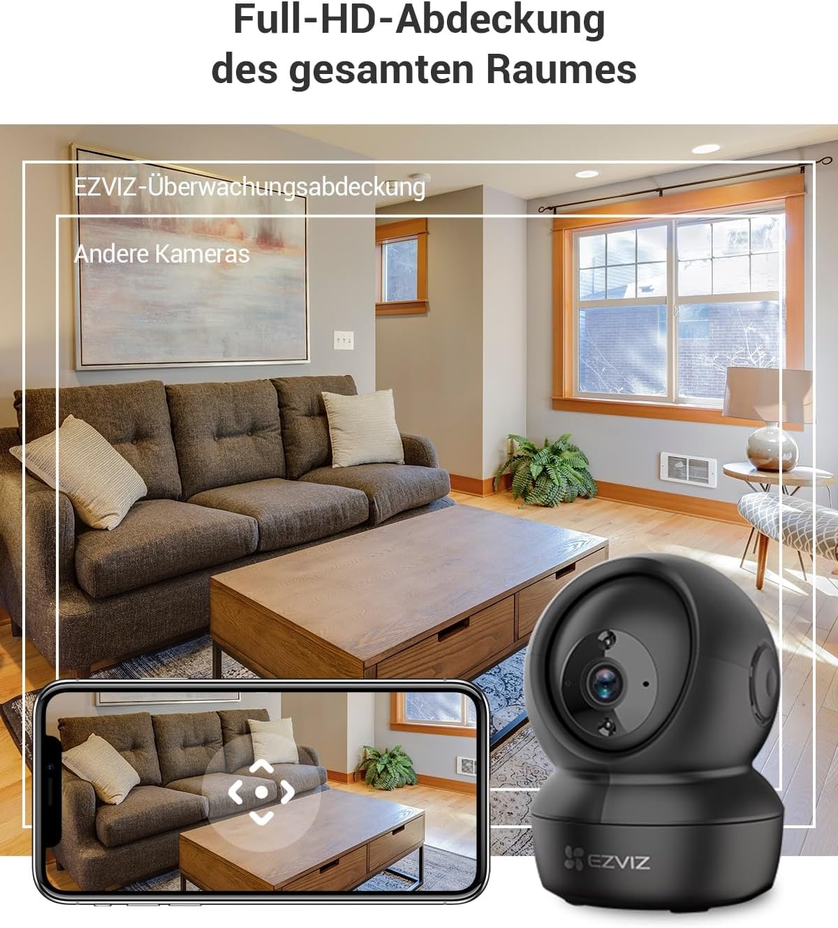 2MP WLAN PT Überwachungskamera mit Zwei-Wege-Audio, Schwarz