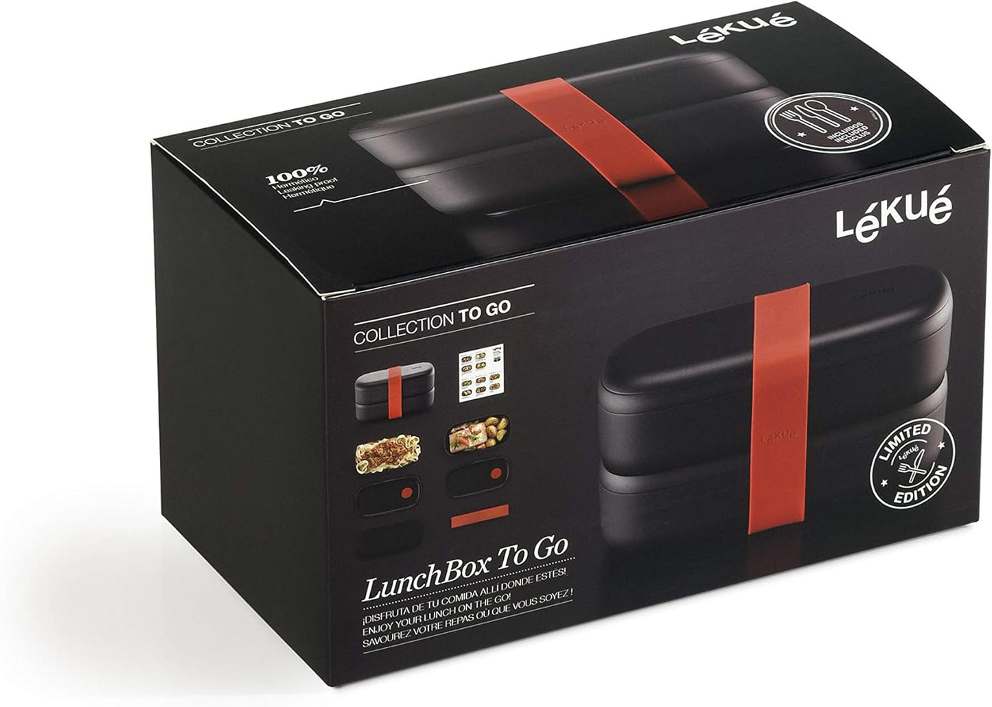 Lunchbox, mit Besteck, Schwarz