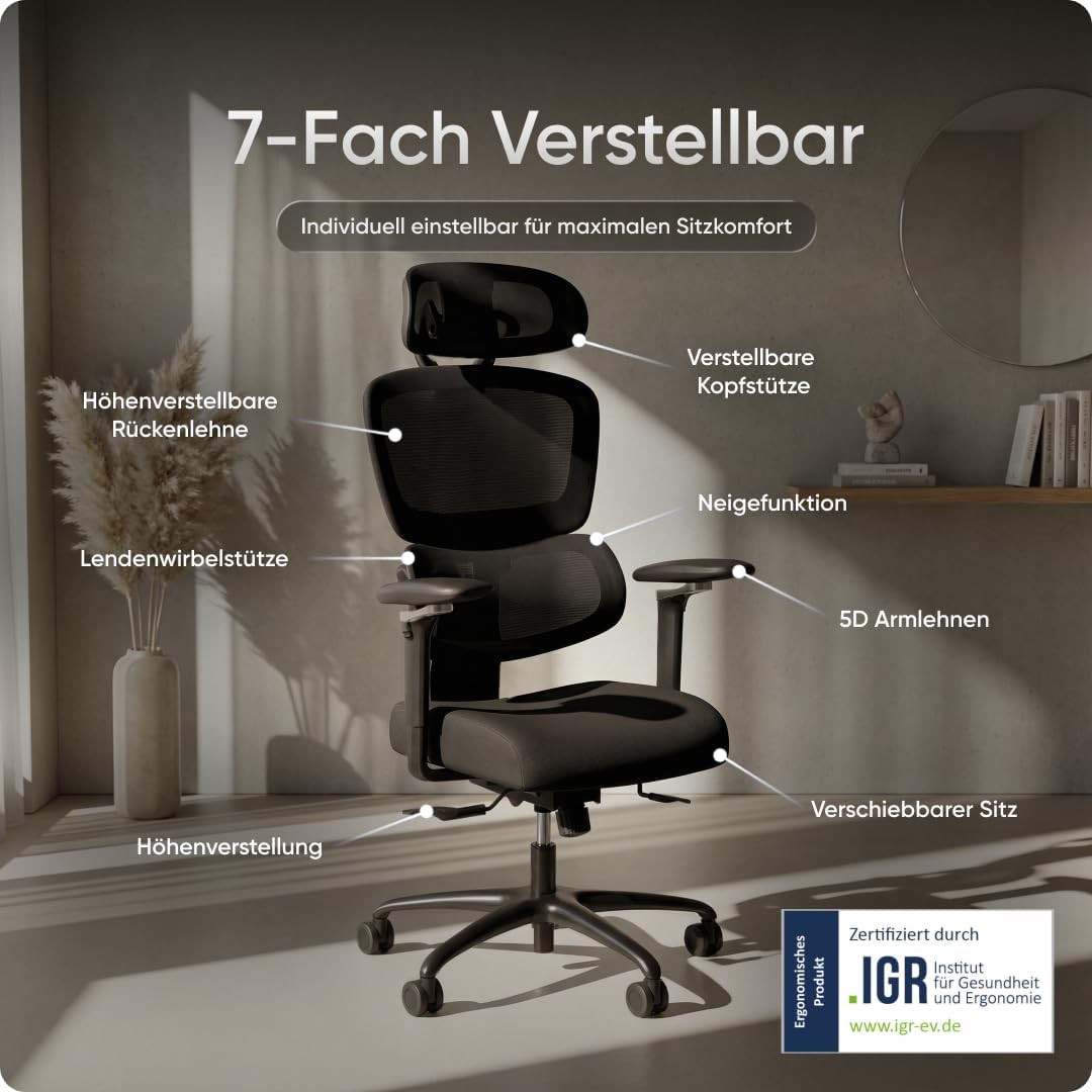 Ergonomischer Bürostuhl, Schwarz Move Pro (47.5-57 cm)