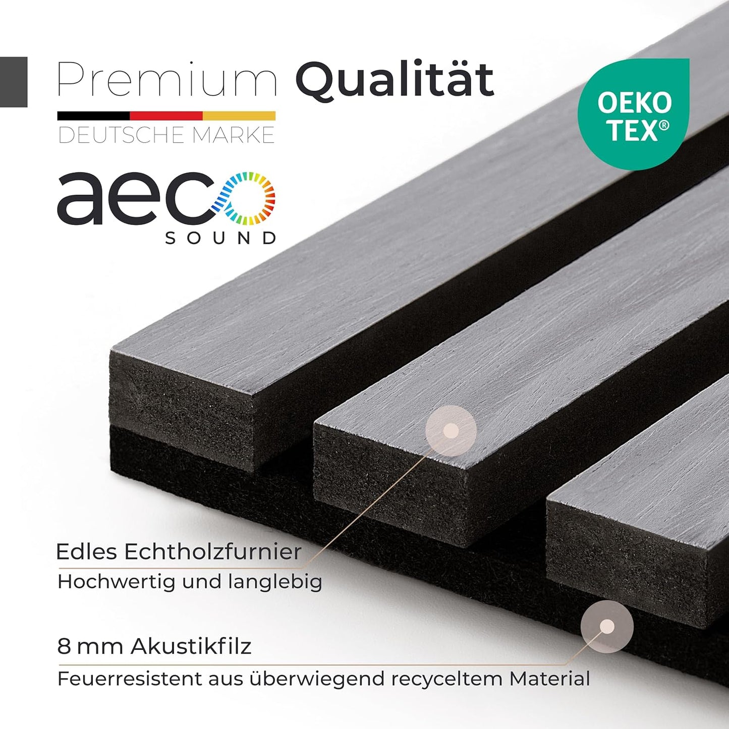 2-teiliges Akustikpaneele-Set, 2 Stück | je 120 x 60 x 2,1 cm Holzfurnier Birne | Akustikfilz Schwarz
