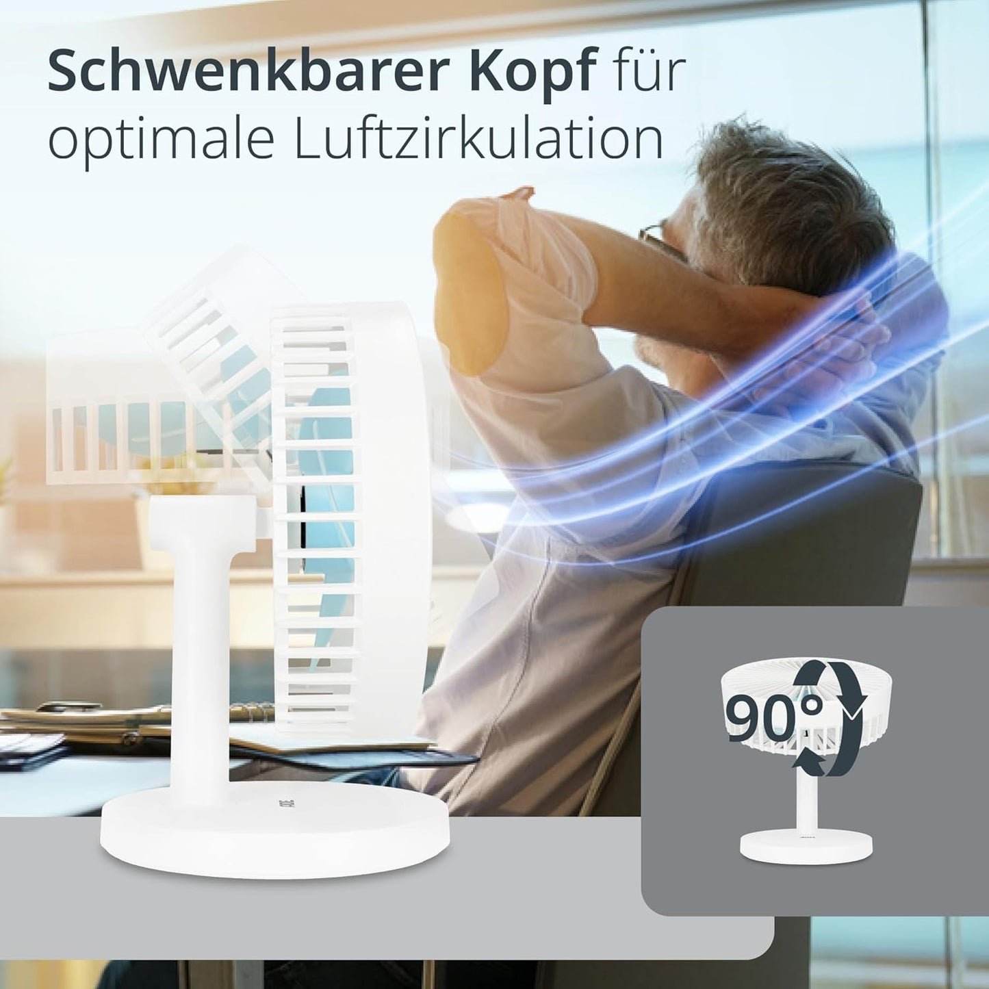 USB-Tischventilator mit Akku und 3 Stufen, Weiss