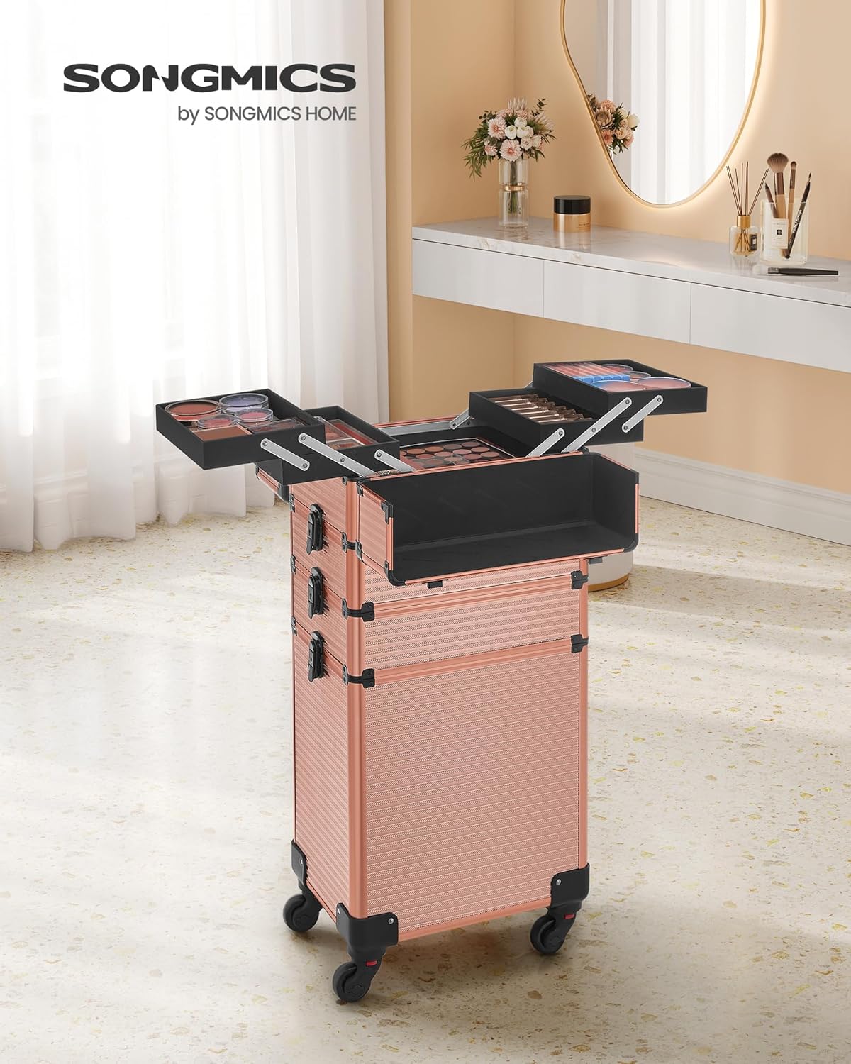 4-in-1 Kosmetik-Trolley, abschliessbar, mit Rollen, Champagnergold 4 in 1 (34 x 24 x 79,3 cm)