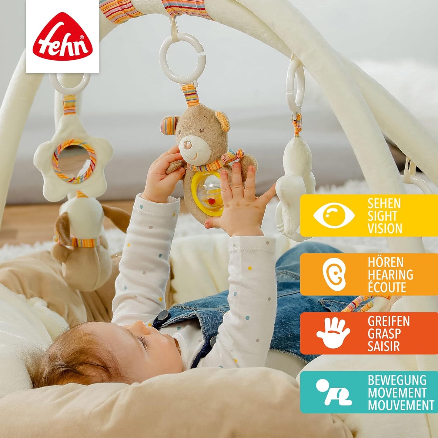 3-D-Activity-Nest Bär Rainbow mit Spielbogen und Krabbeldecke, Rainbow