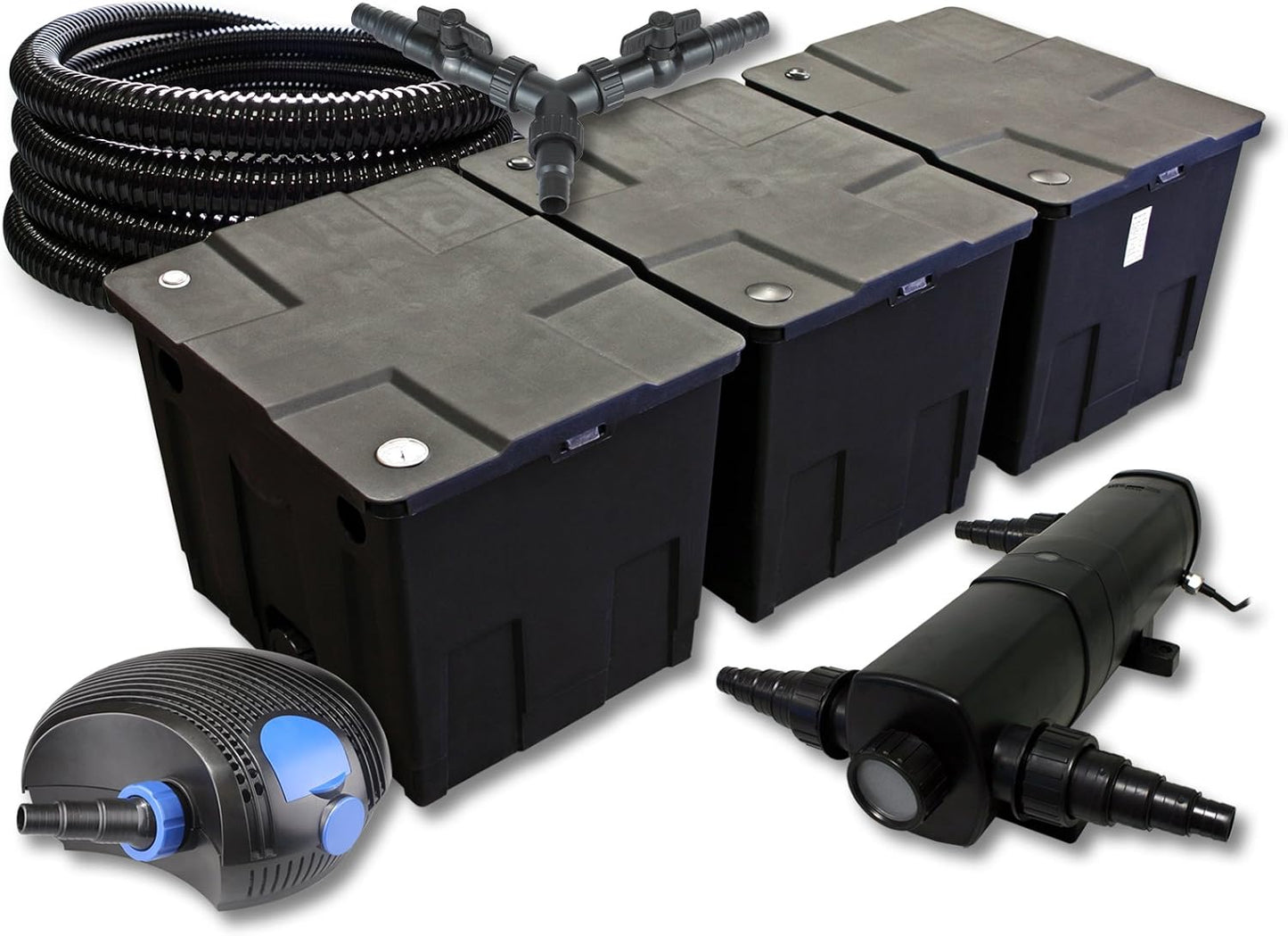 Komplettset CBF-350C mit Teichfilteranlage, Teichpumpe, Teichklärer, Teichschlauch und Y-Verteiler