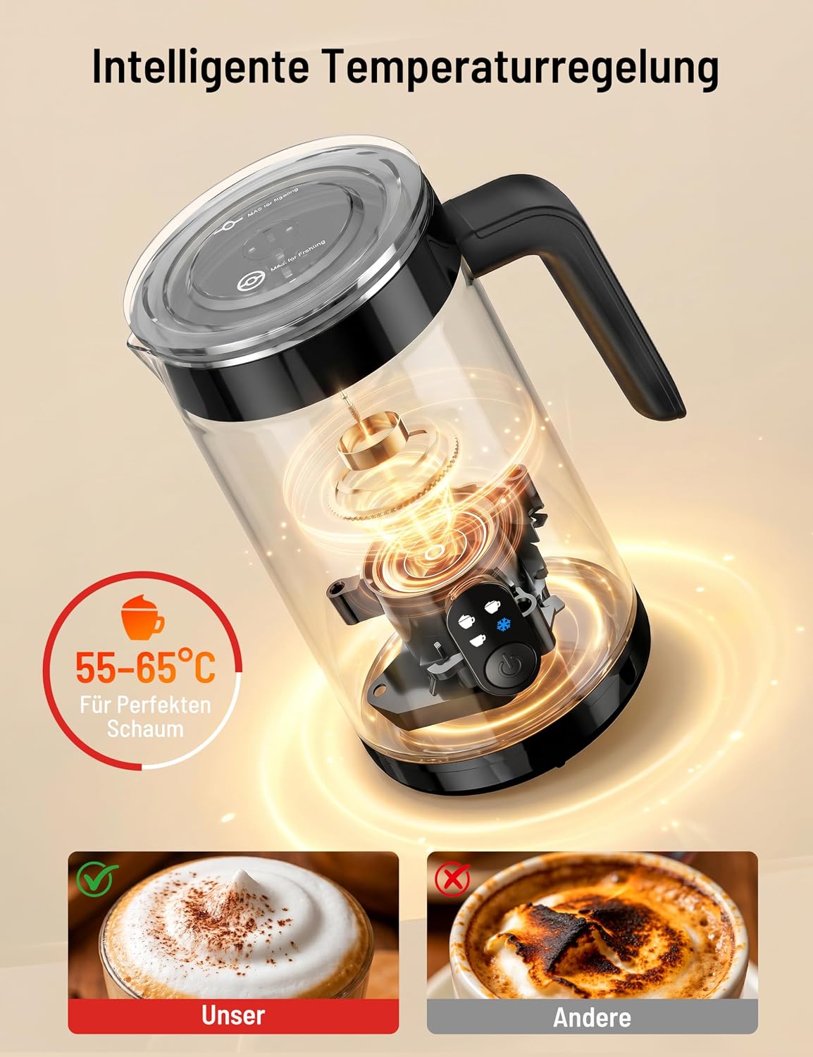 4-in-1 Elektrischer Milchaufschäumer 400ml für Kaffeegetränke, Schwarz