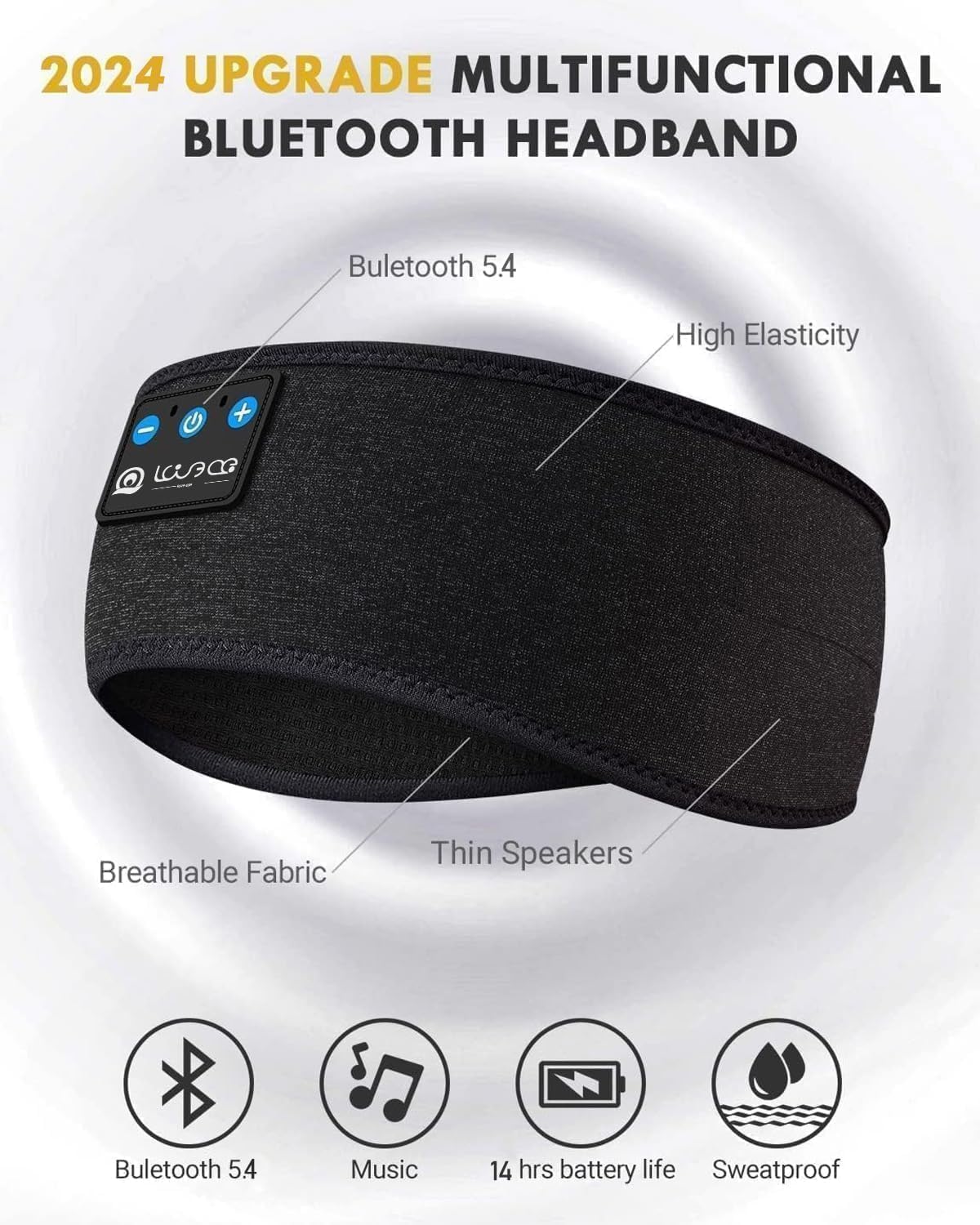 Schlafkopfhörer mit Bluetooth und Stirnbandfunktion, XKJ XKJ Schwarz