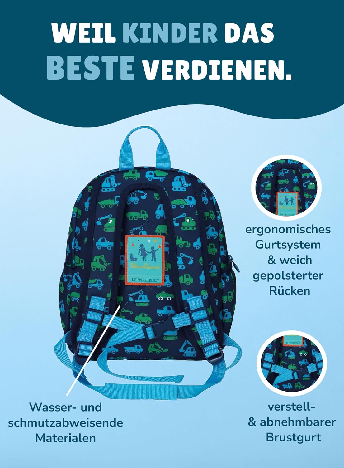 Kinder-Rucksack mit Bagger-Motiv, Bagger - Grün & Blau Rucksack