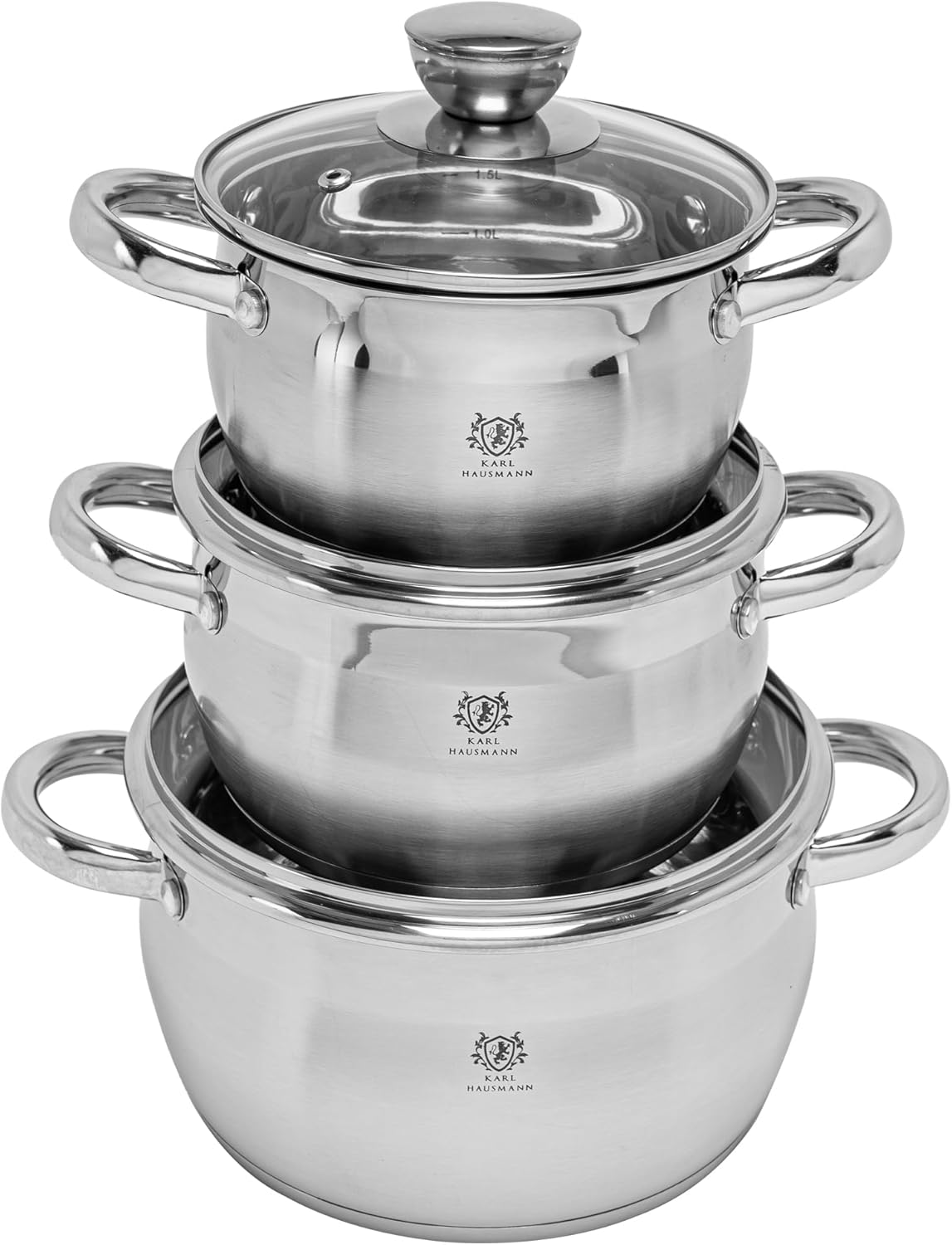 3-teiliges Topfset mit Glasdeckel