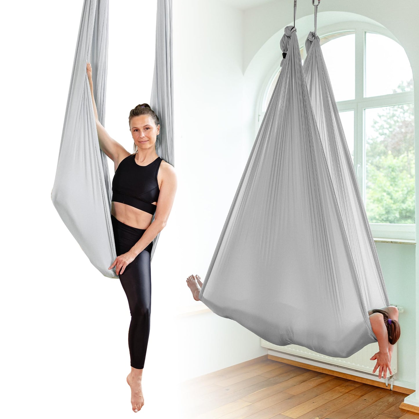Yogatuch für Aerial Yoga, Silbergrau (1 Set) Einheitsgrösse