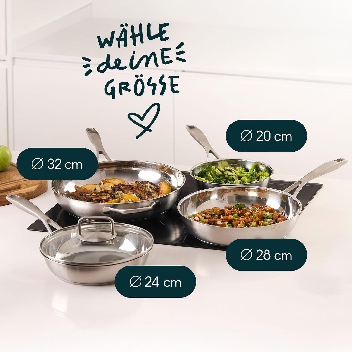 4-teiliges unbeschichtetes Pfannen-Set, Unbeschichtet 4er Set | 20, 24, 28 + 32cm