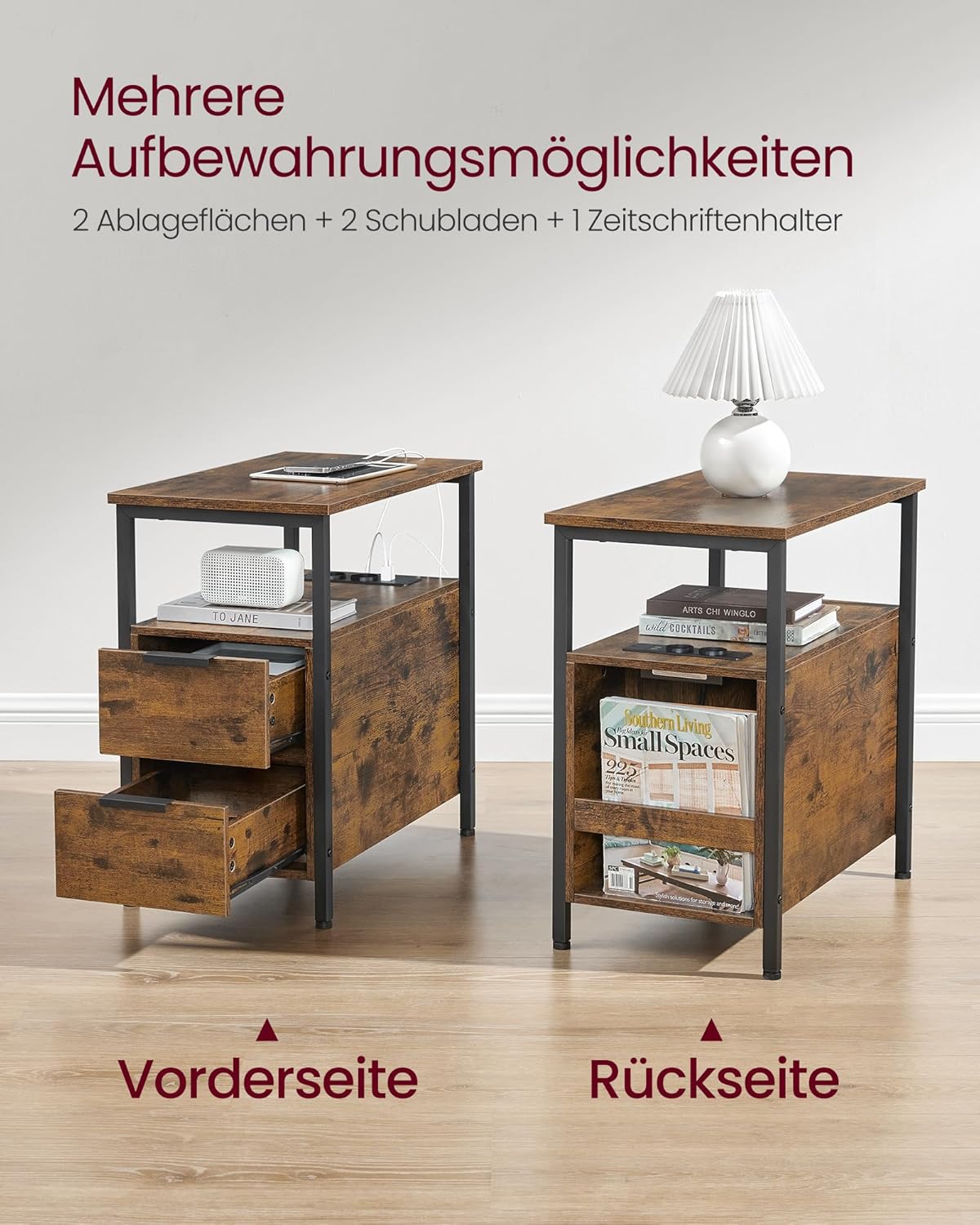 Connect - Beistelltisch, 1 Vintagebraun + Tintenschwarz