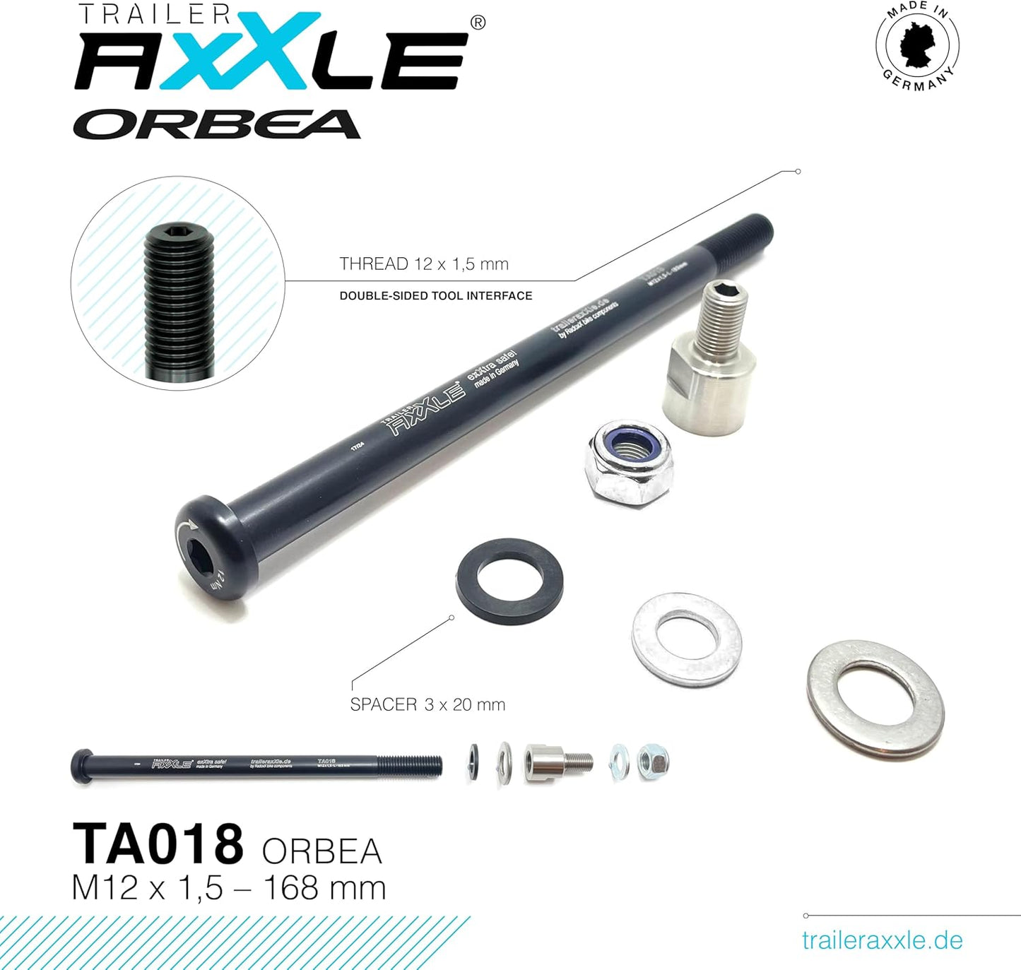 TA018 Orbea Steckachse für Fahrradanhänger M12x1,5