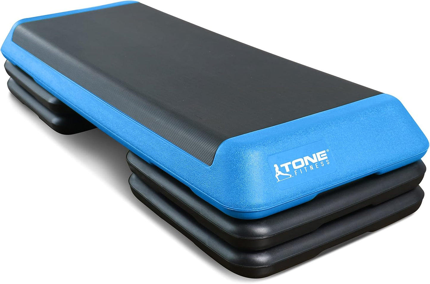 Kompakte Aerobic-Stepplattform, Blau mit schwarzen Setzstufen