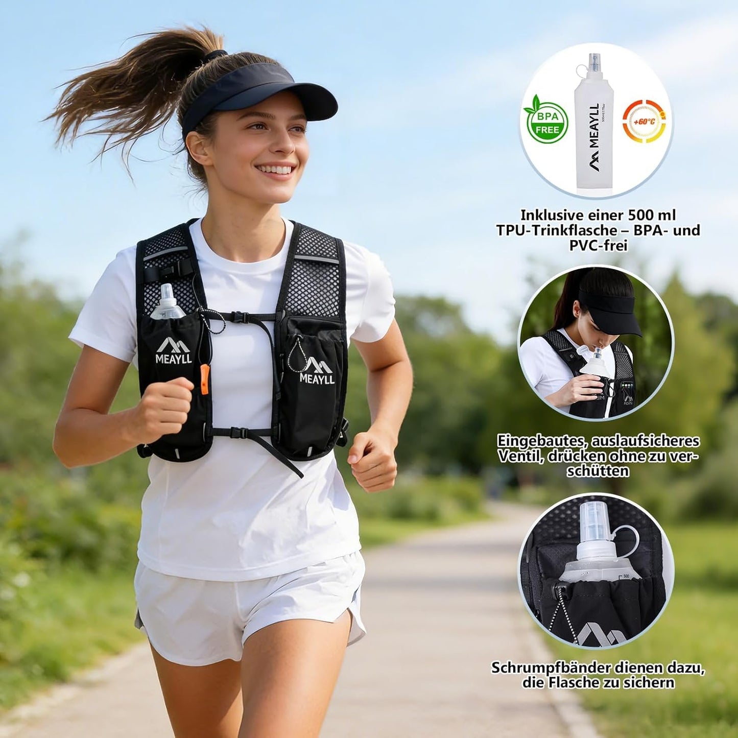 Laufweste mit Trinkflasche für Sport & Outdoor, Schwarz Laufweste mit 500 ml Trinkflasche