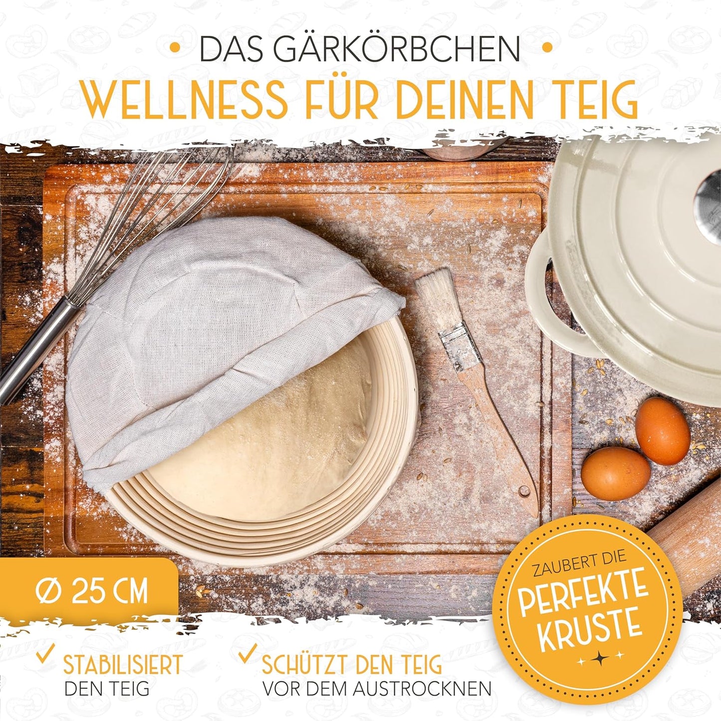 Brotbacktopf mit Gärkorb, Creme Topf