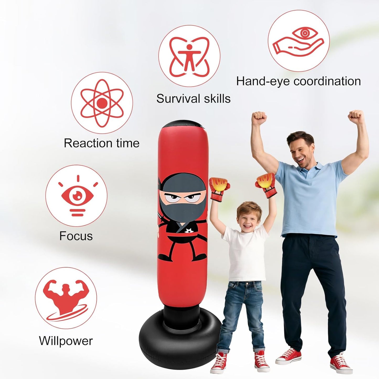 Boxsack-Set für Kinder mit Handschuhen und Pumpe