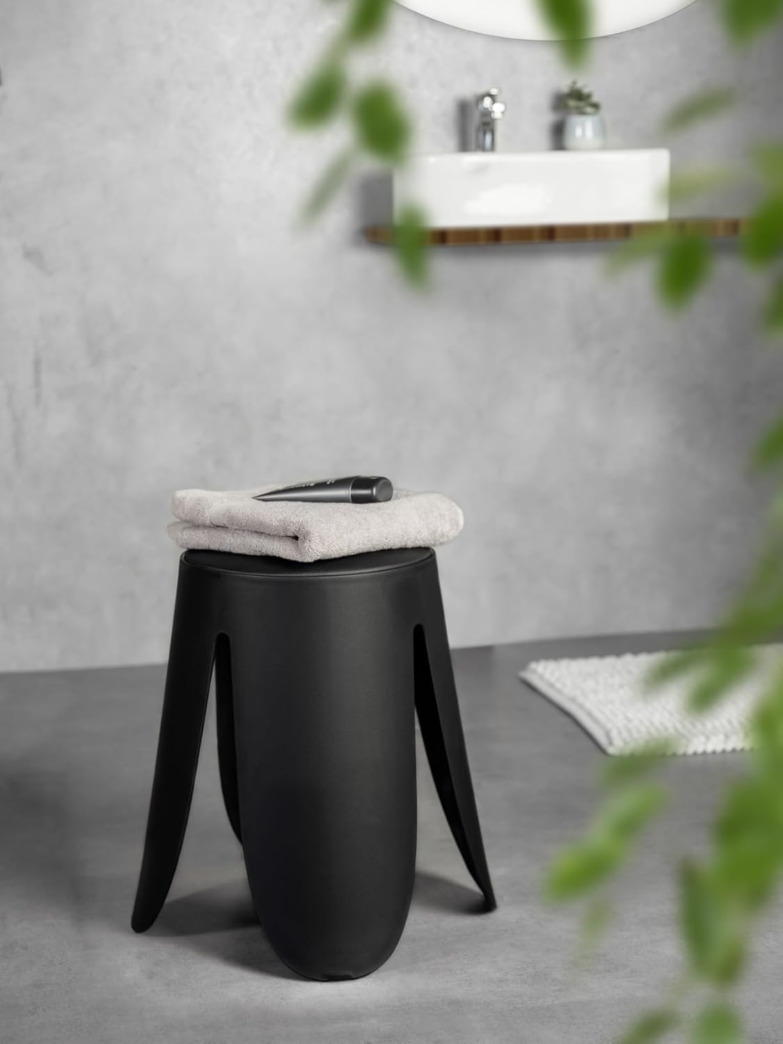Badhocker Mod. Comiso mit gepolsterter Sitzfläche, Schwarz