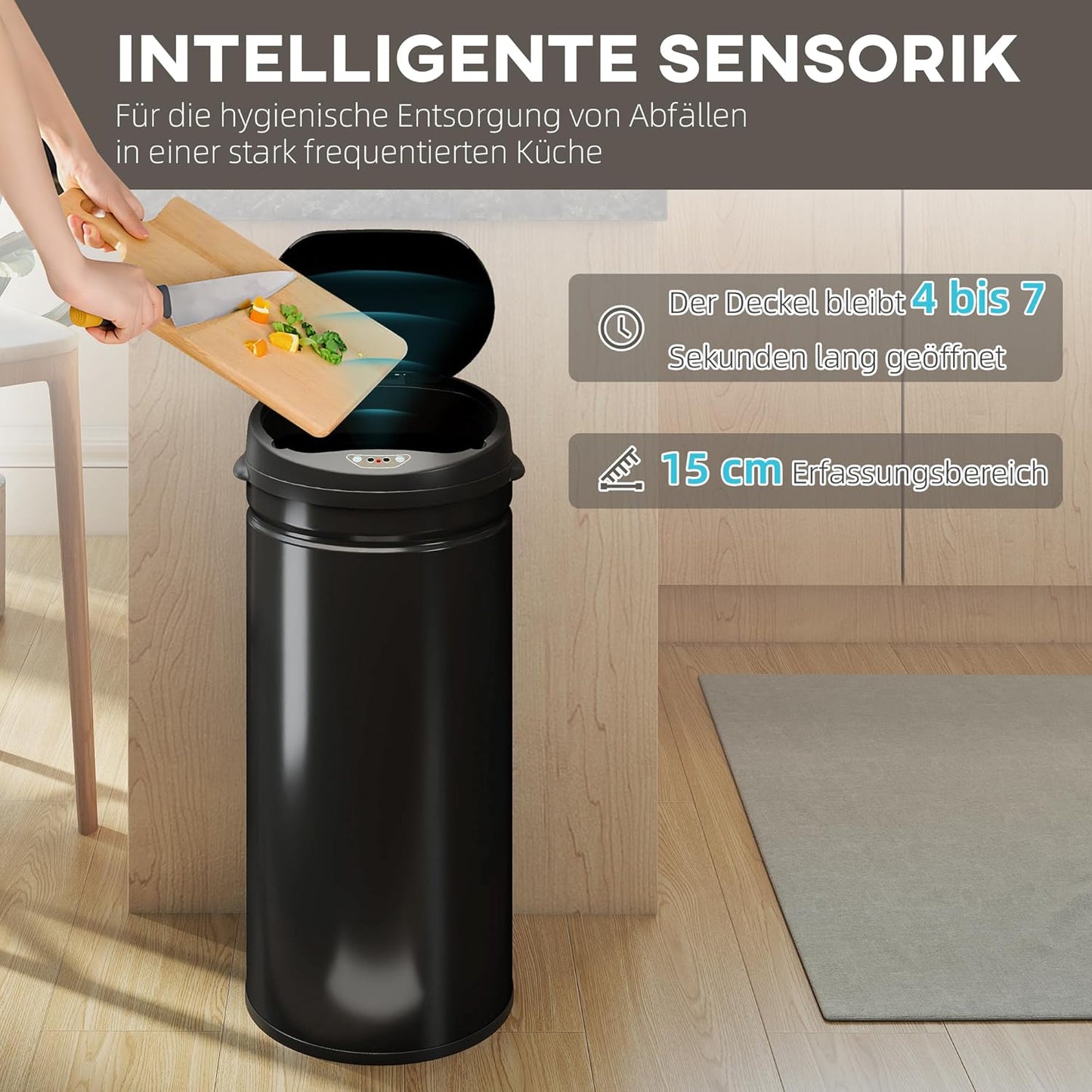 Automatischer Mülleimer mit Bewegungssensor, 42 L Schwarz