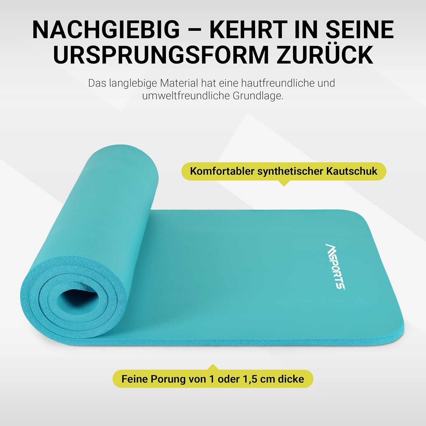 Gymnastik- & Yogamatte mit Übungsposter (183 x 61 x 1 cm), Türkis 183 x 61 x 1 cm