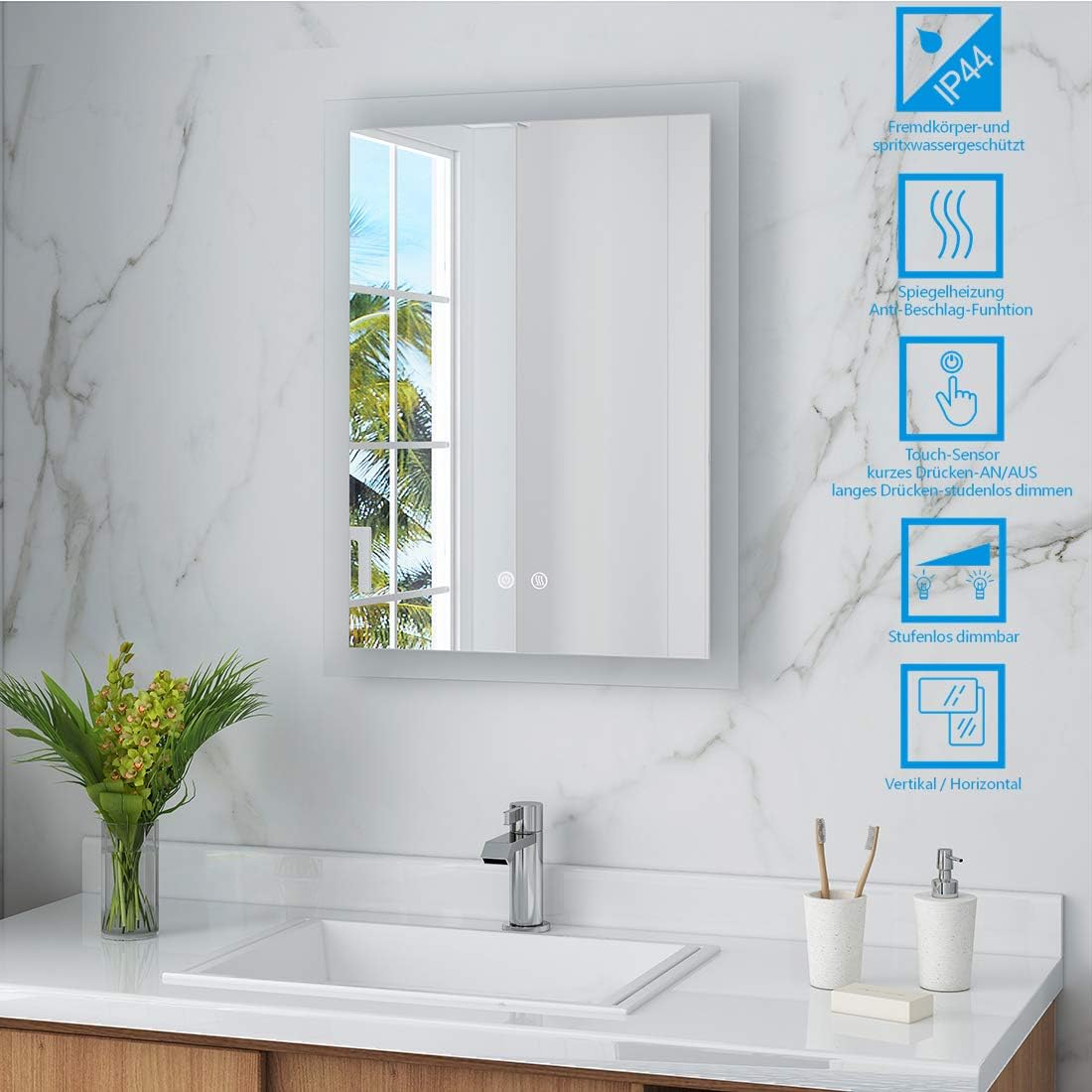 LED Badspiegel mit Anti-Beschlag, Touch Sensor, 70x50cm, Type A 70 x 50 cm