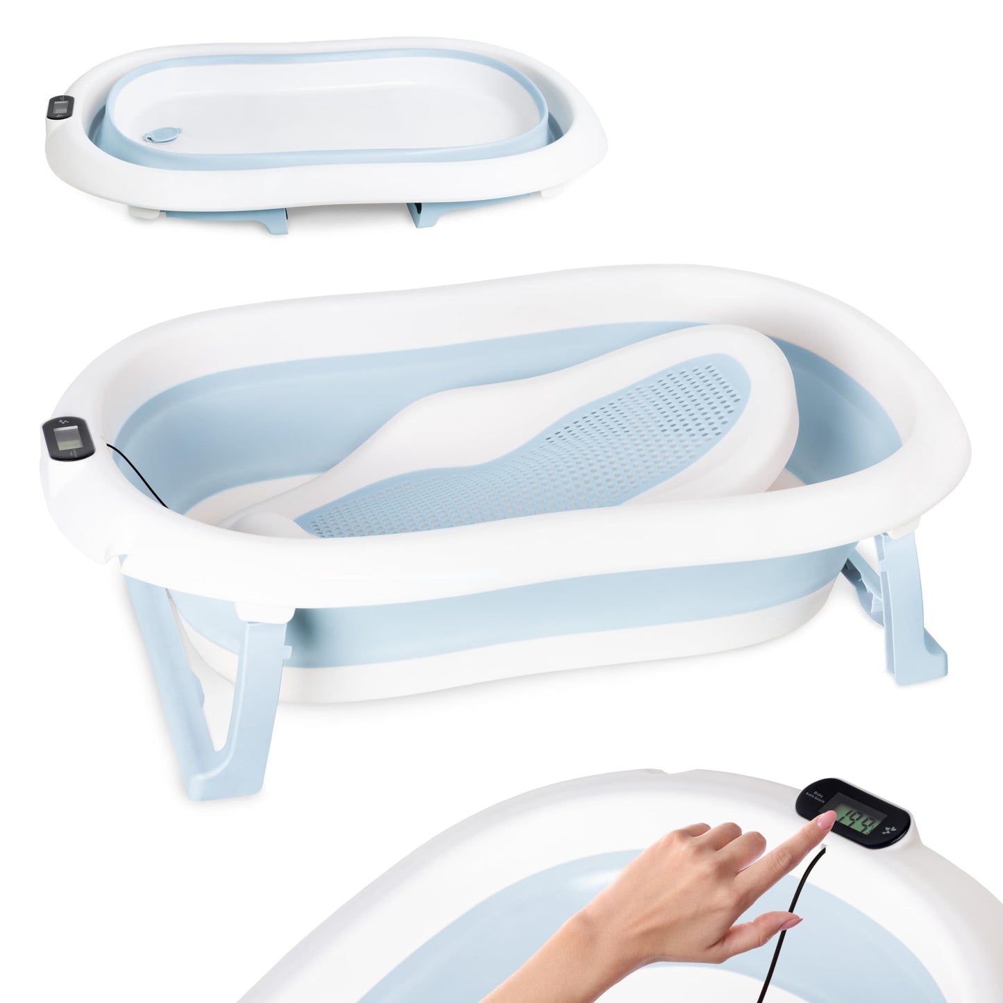 Faltbare Babybadewanne, Blau ohne Ständer mit Badesitz