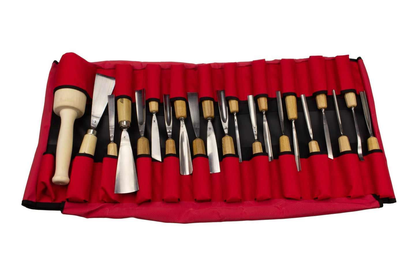 560221 Schnitzeisensatz -Set 21-teilig mit Holzschlegel und Rolltasche, Stubai-560221 Rot