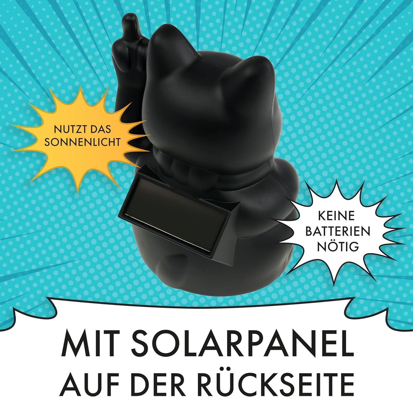 Mini Winkekatze Lucky, Black Solar