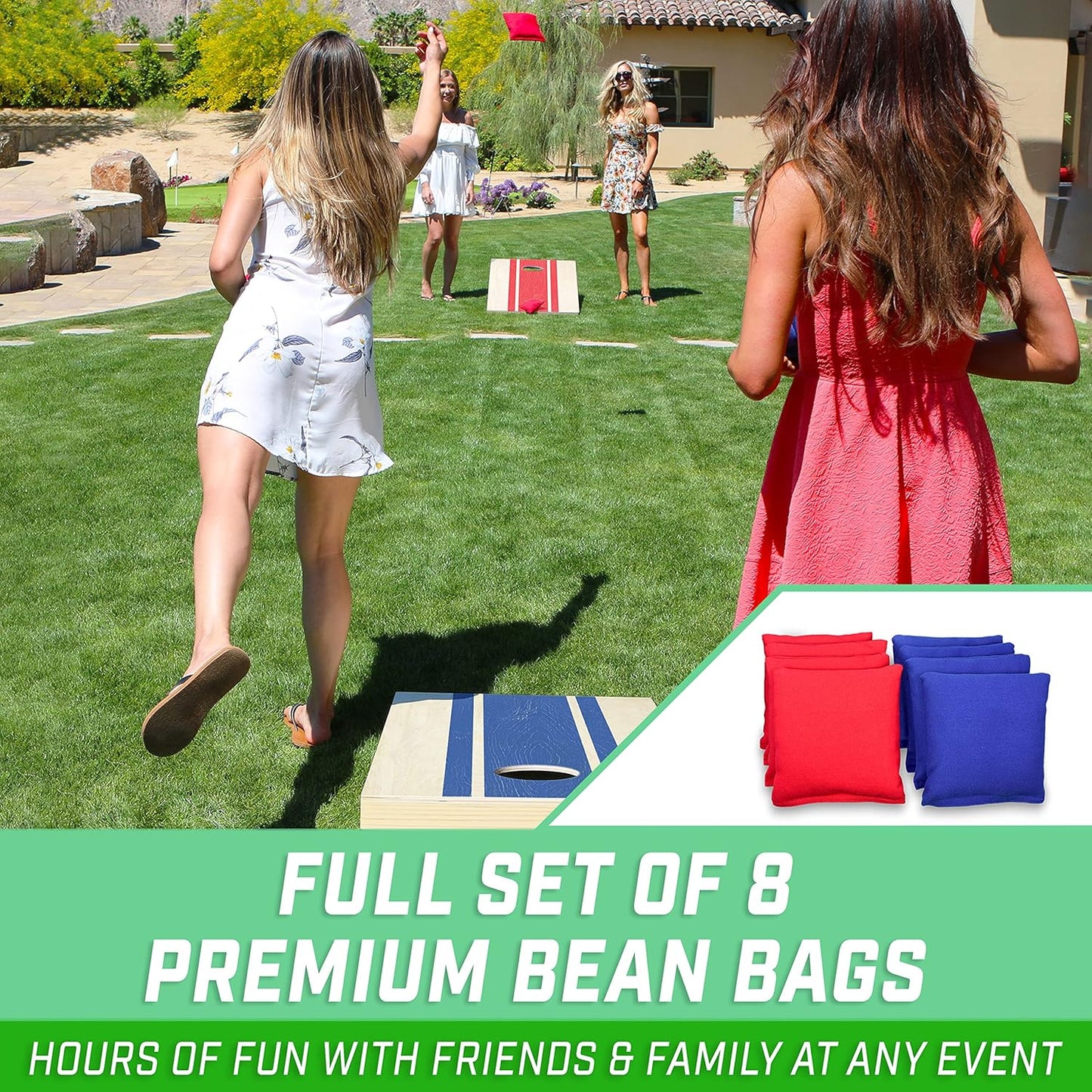 Classic Cornhole Set mit 8 Säcken und Tasche, 1,2 x 6,1 m großes Holzdesign