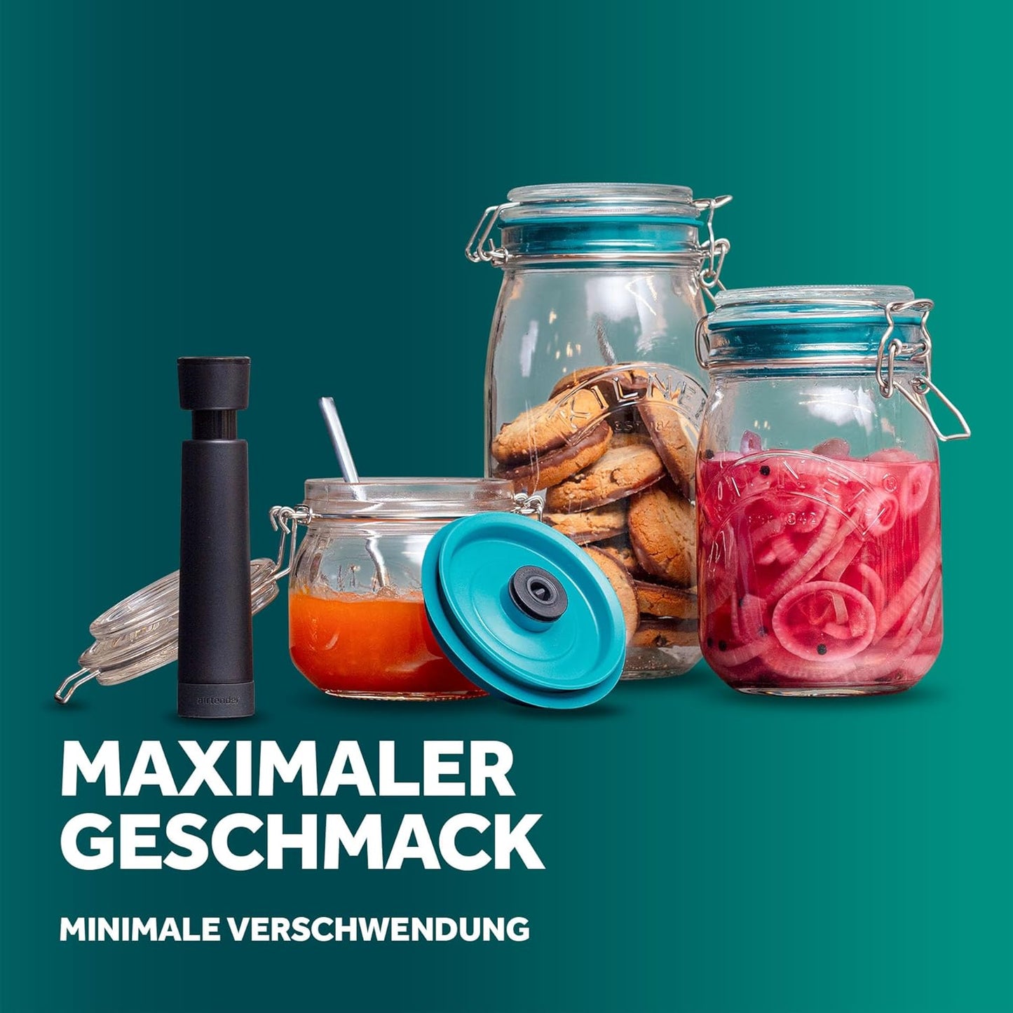 Vakuumdeckel-Set inkl. Pumpe für Einmachgläser, Grün