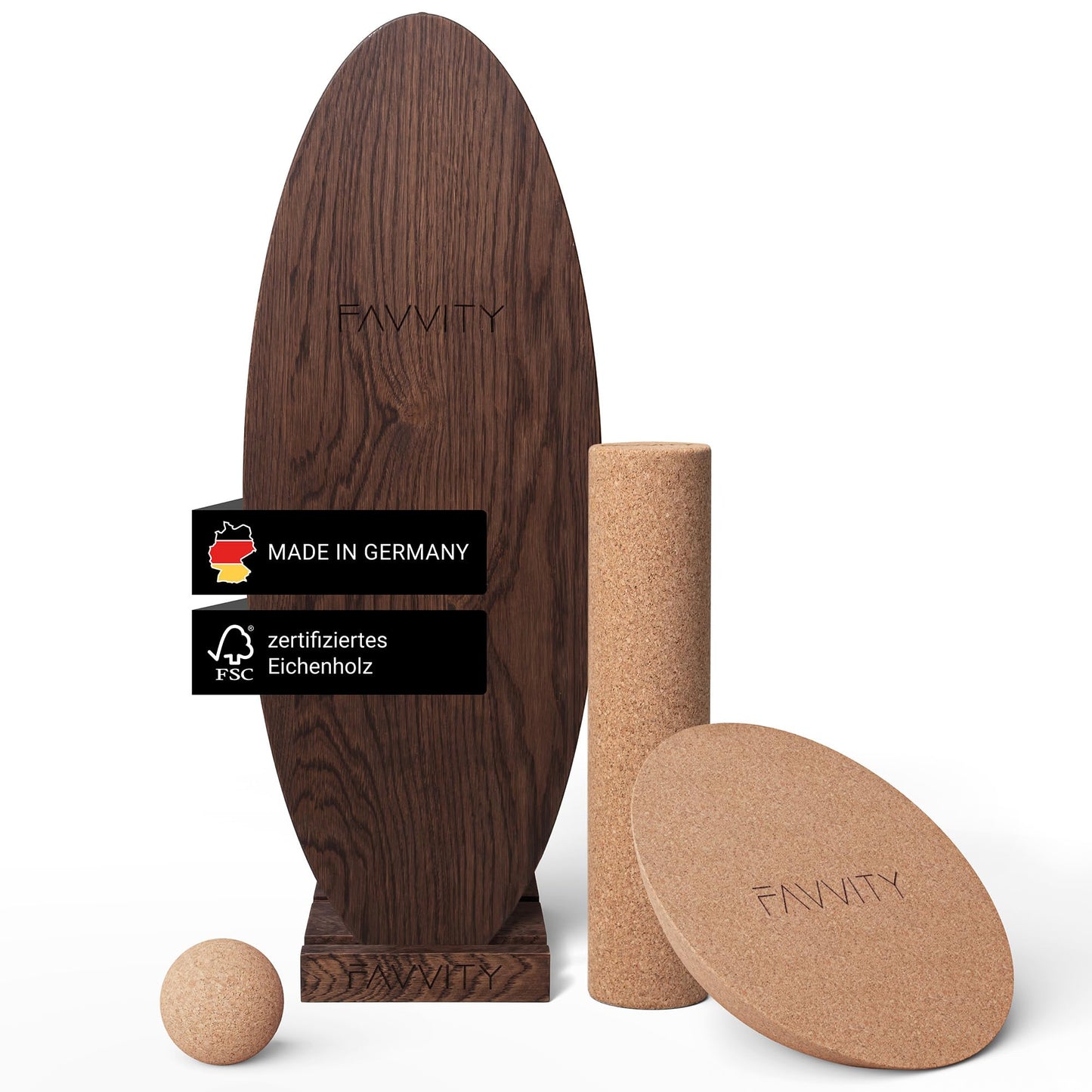 Gleichgewichtstrainer, Balance Board aus Eichenholz, mit Trainings-App, Core + Halterung Walnuss