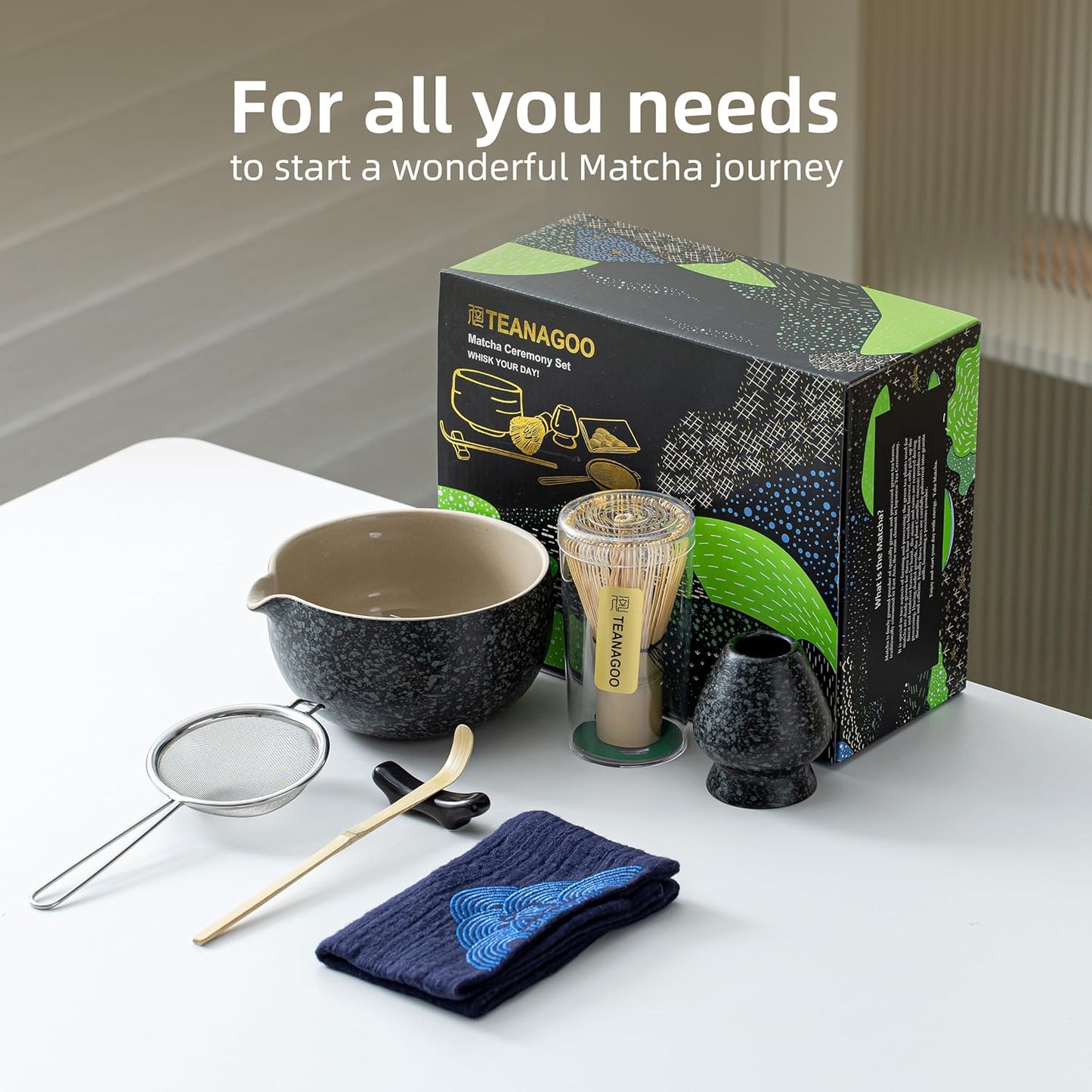 Matcha-Tee Set N17, 7Stück/Set, Schüssel mit Ausgiesser| Rocky-schwarz/Grau
