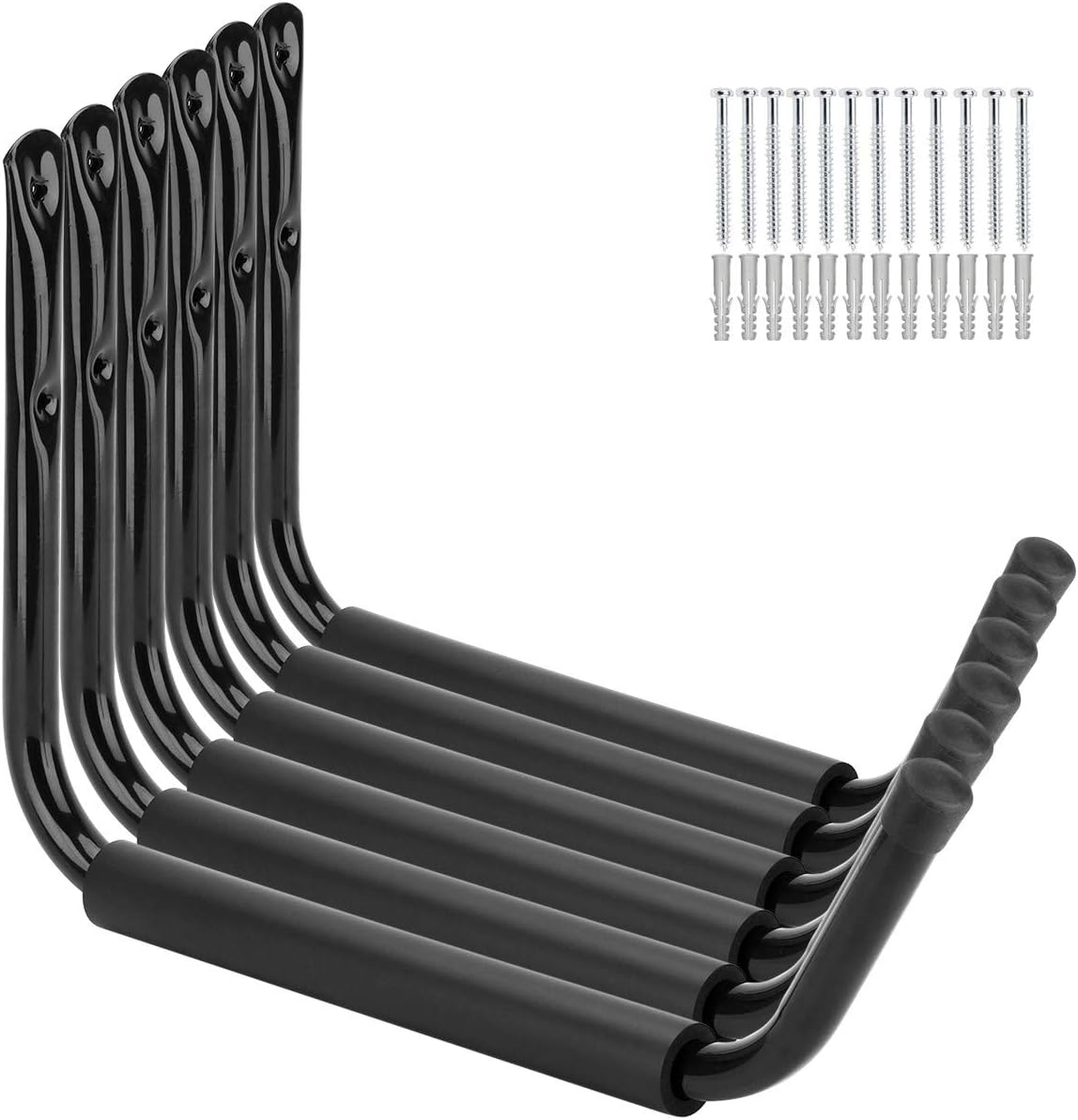6er Set Hochleistungshaken Set für Garagenlagerung, Black 27cm x 38.5cm