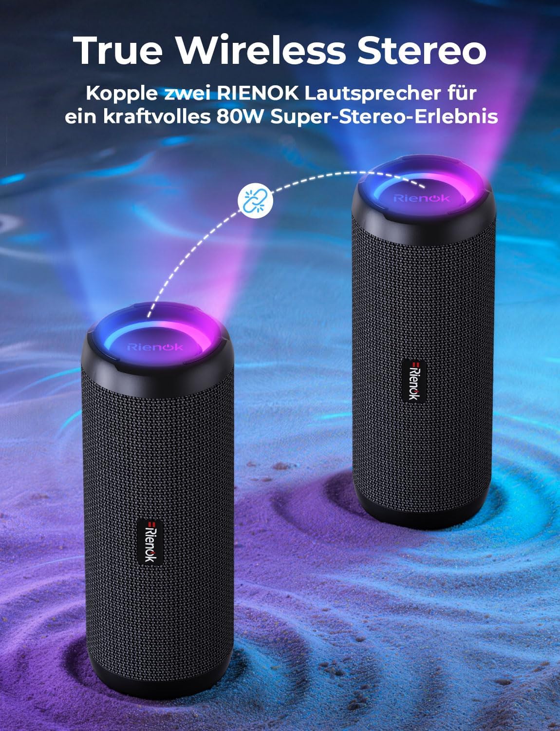 Bluetooth-Lautsprecher mit RGB-Beleuchtung, Schwarz 40W 3,600mAH