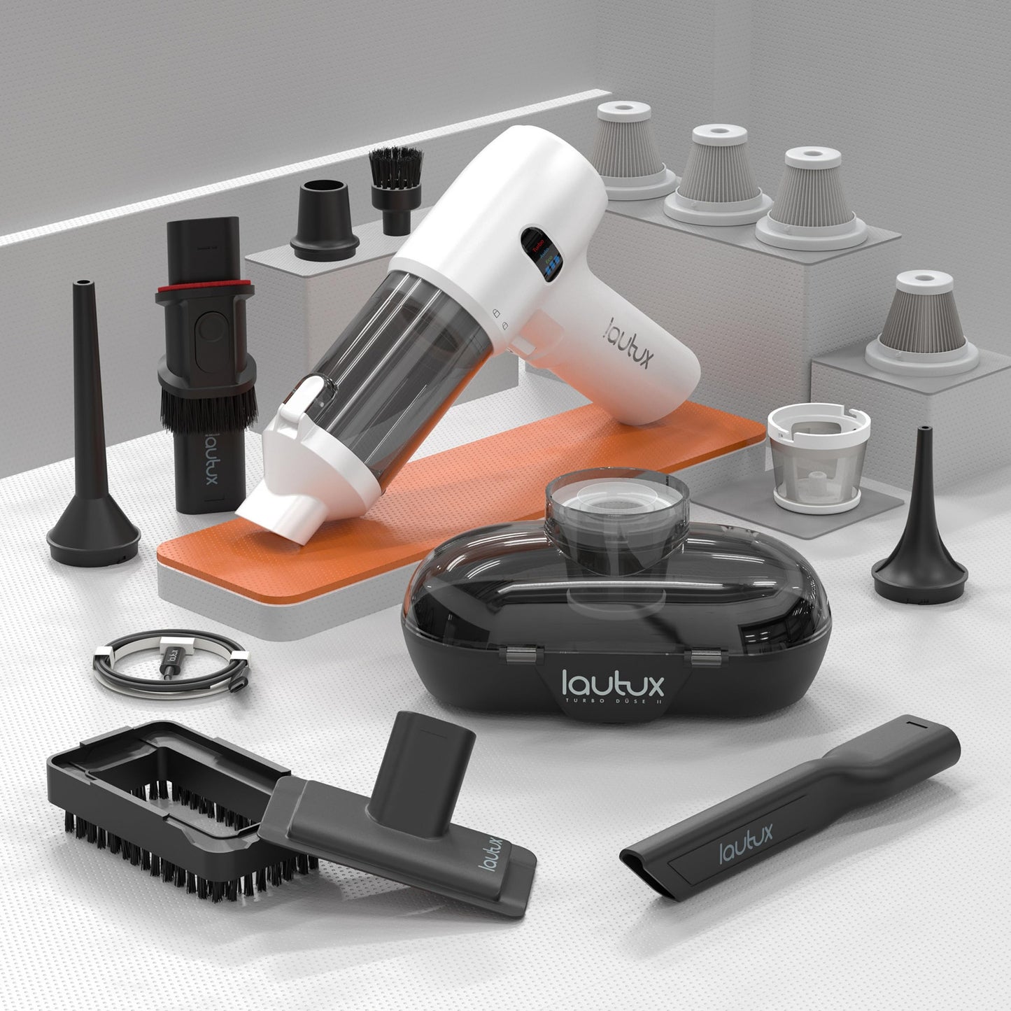 Handstaubsauger Turbotastic Pro 2 mit HEPA-Filter, 4-in-1 Düsen, Perlweiss Premium Set