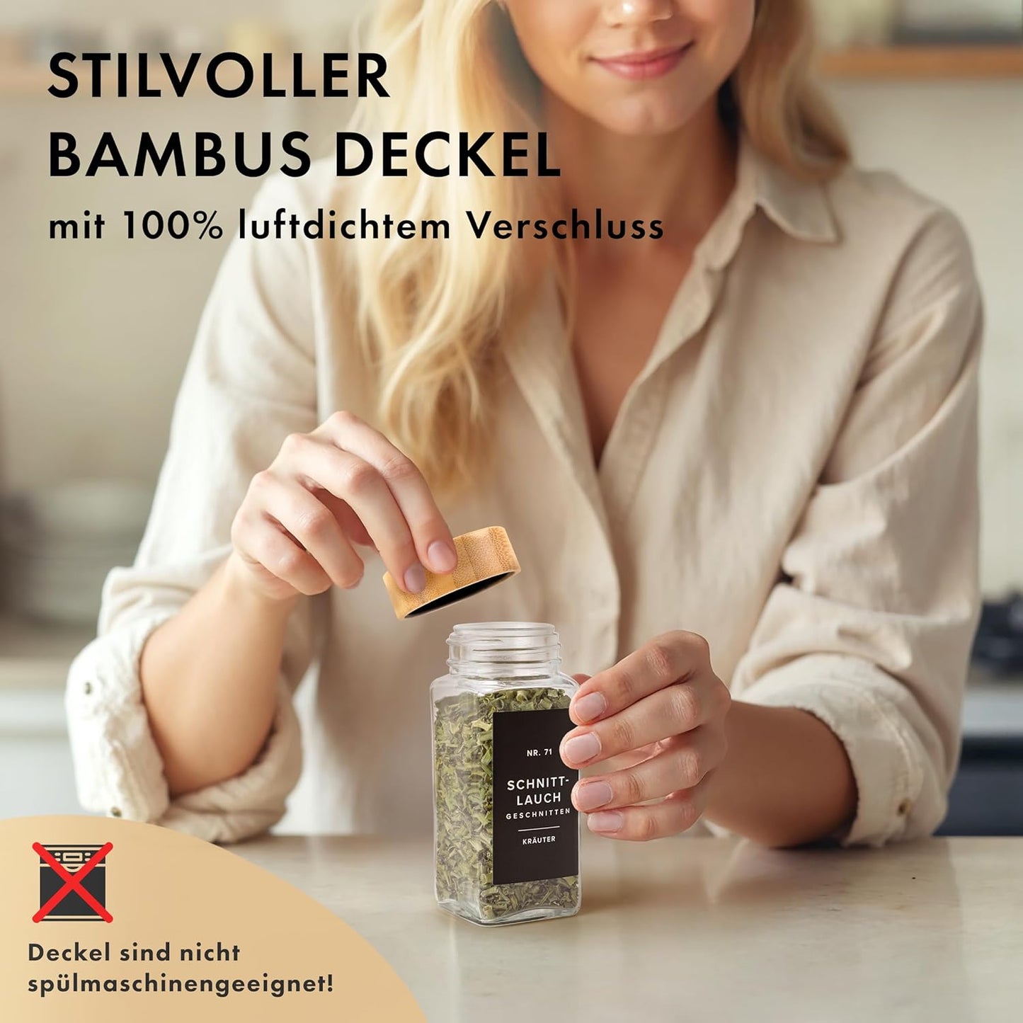 24er-Set Eckige Gewürzgläser, Bambus Dunkler Deckel