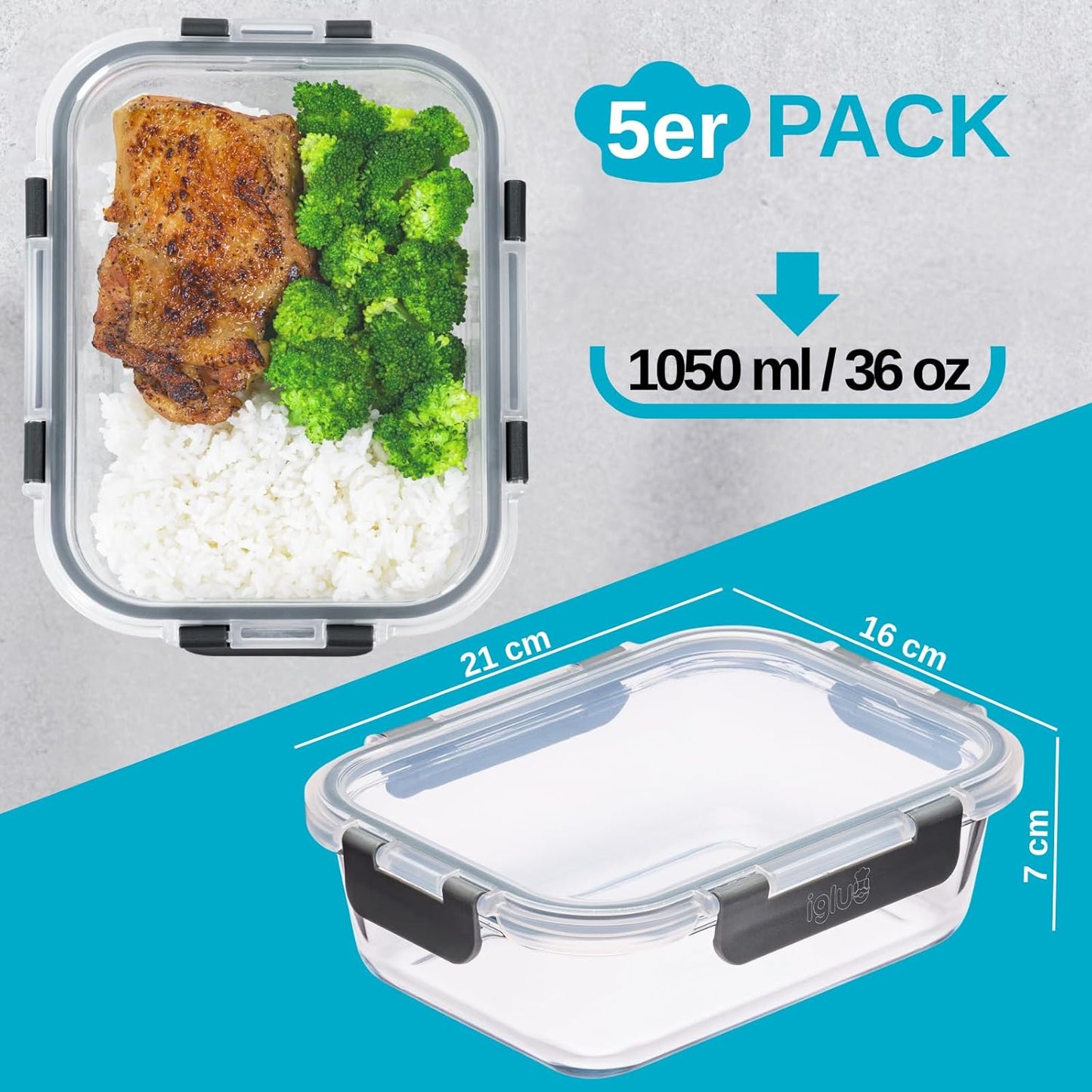 5-teiliges Frischhaltedosen-Set, auslaufsicher, 5 Pcs 1L
