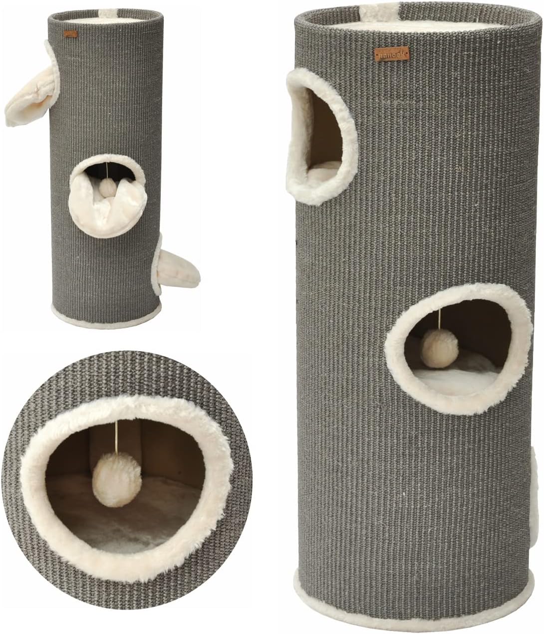 Kratztonne Oskar mit 3 Höhlen und Spielball, 100 x 37 cm hellgrau