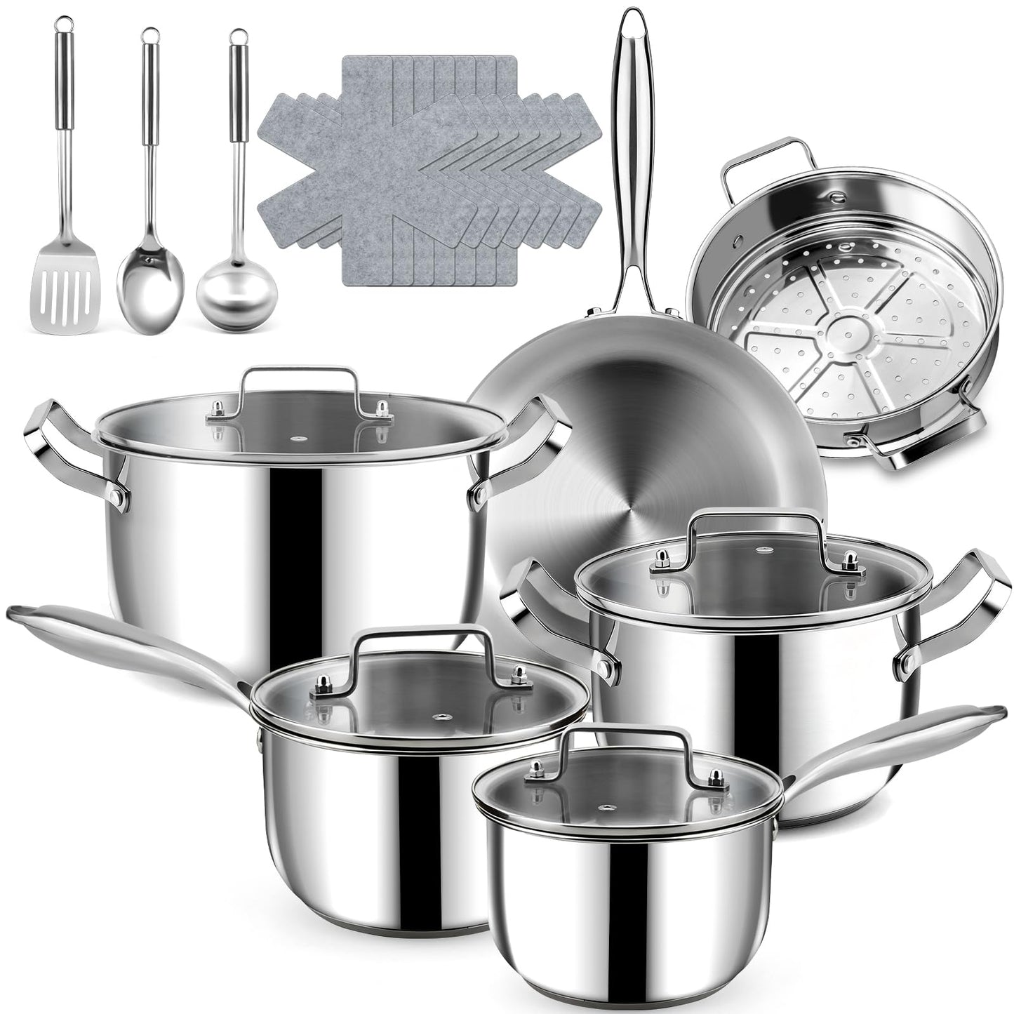 Edelstahl Topf- und Pfannenset (20-teilig), Silber Topf- & Pfannensets 20P