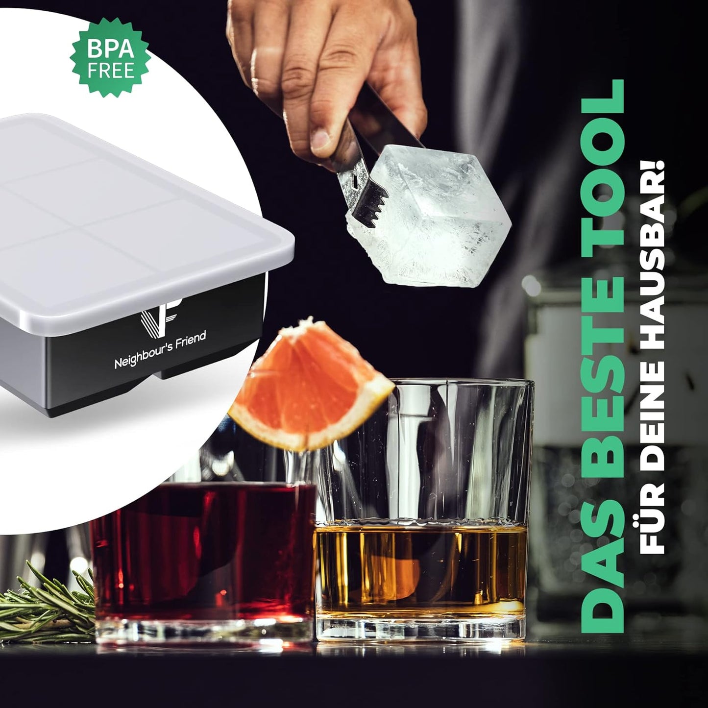 XXL Eiswürfelform-Set für Cocktails (4er Pack), 4x Eiswürfelform