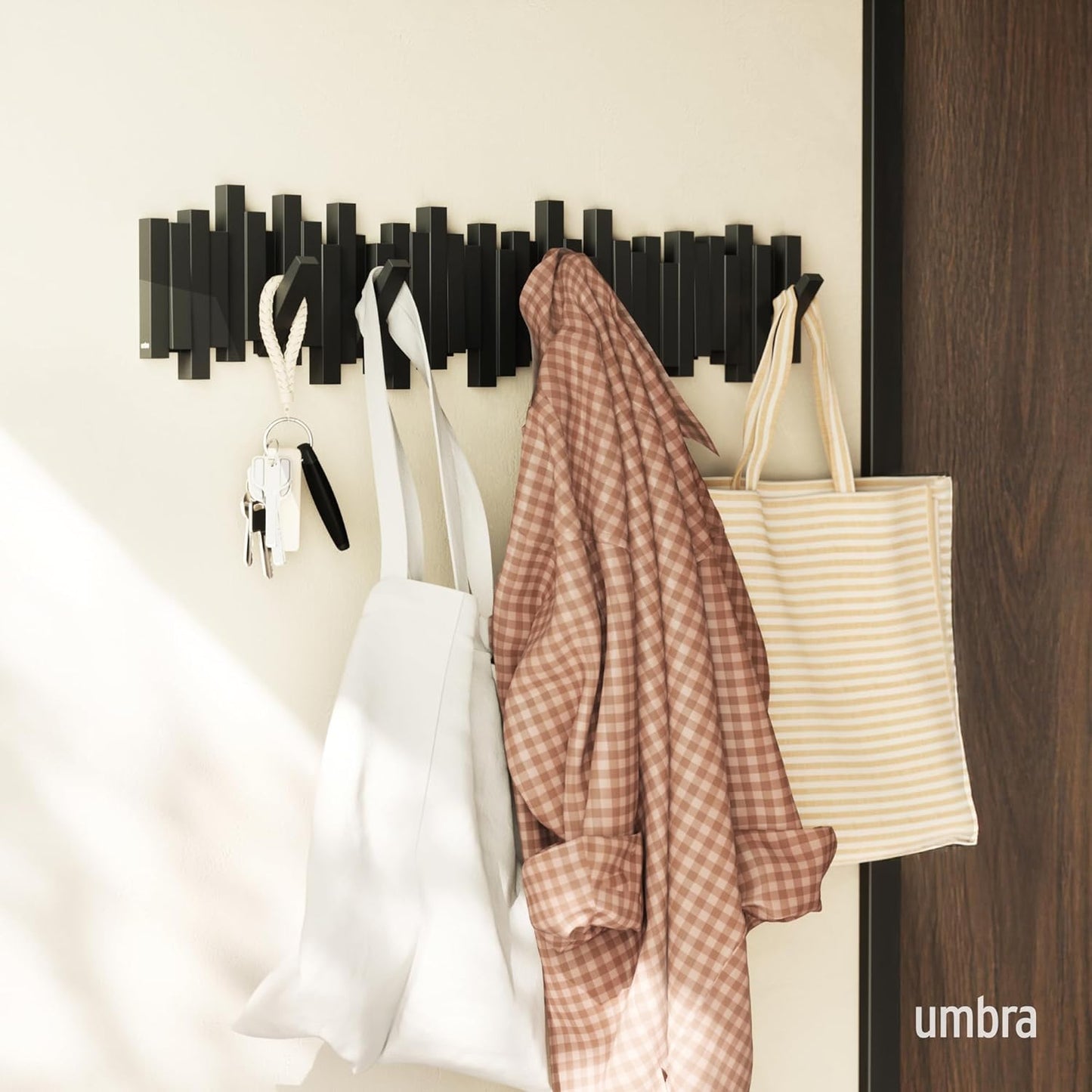 Stäbchen-Garderobe mit 8 Haken, 8 Haken Schwarz