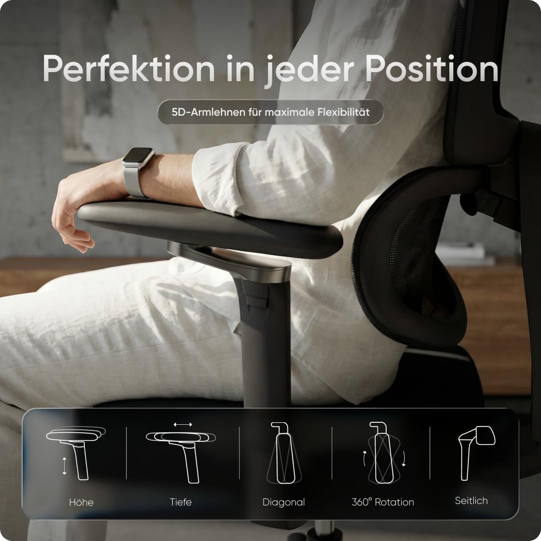 Ergonomischer Bürostuhl, Schwarz Move Pro (47.5-57 cm)