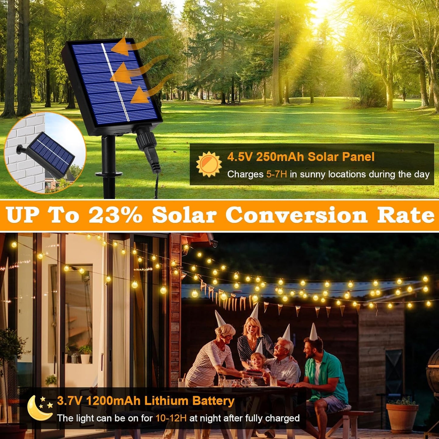 Wetterfeste Solar-Lichterkette, Warmweiss 200LED 24+3M