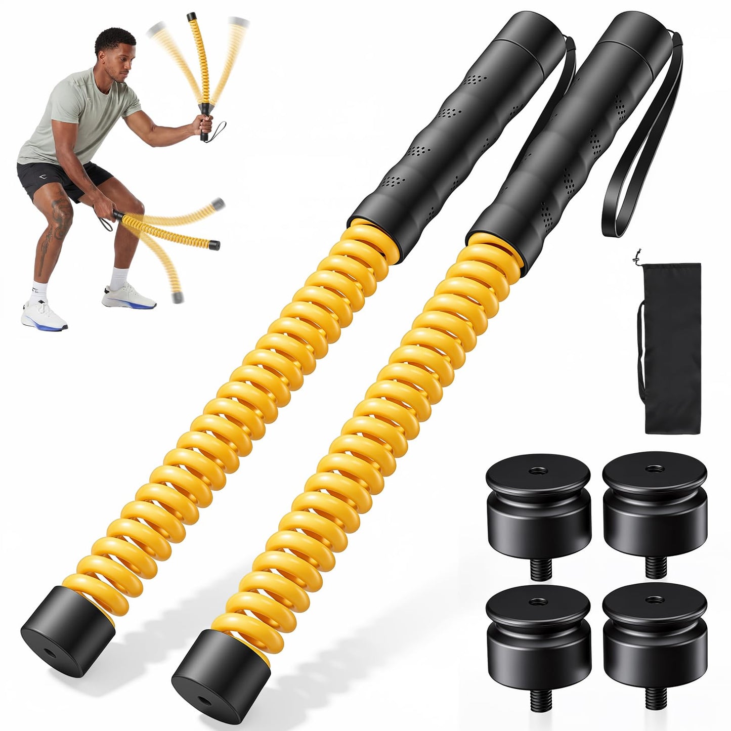 Battle Ropes mit Gegengewichten, Gelb + Schwarz