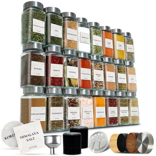 24-teiliges Gewürzgläser-Set mit Mühlen, Silber + 2 Mühlen