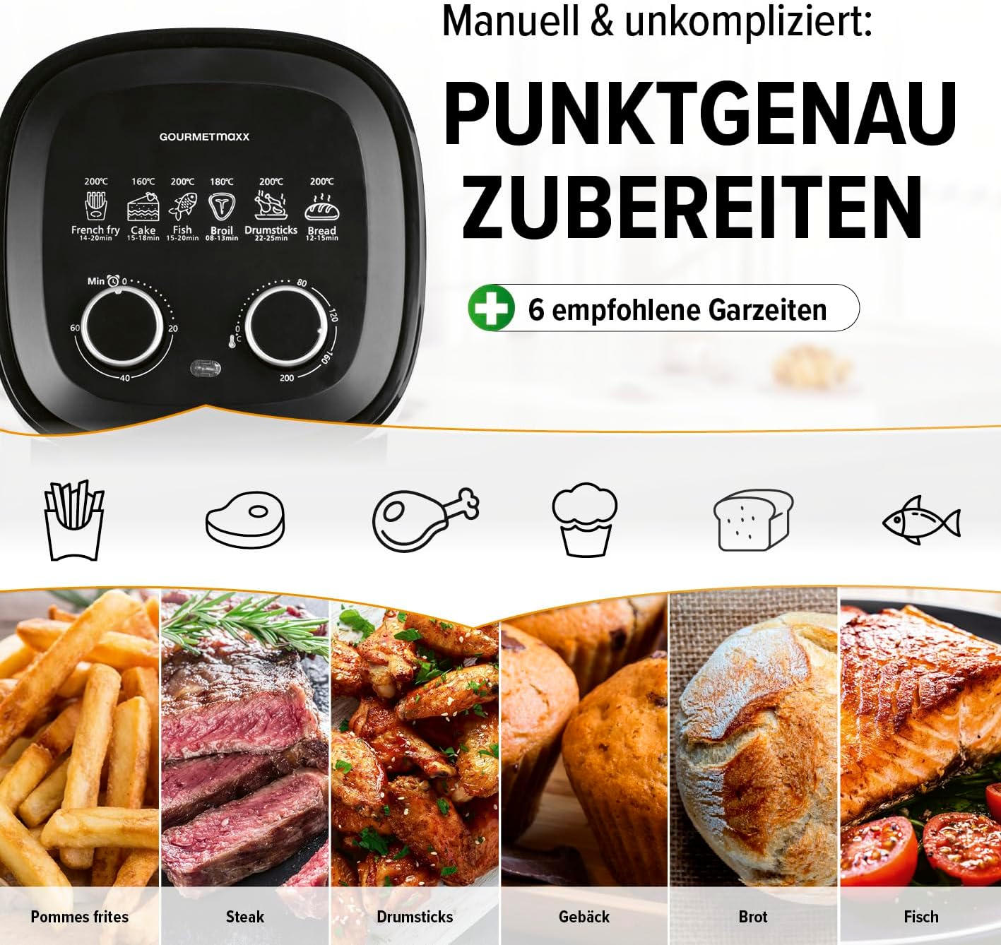 Heissluftfritteuse mit Timer und 6 Funktionen, 3,1 Liter