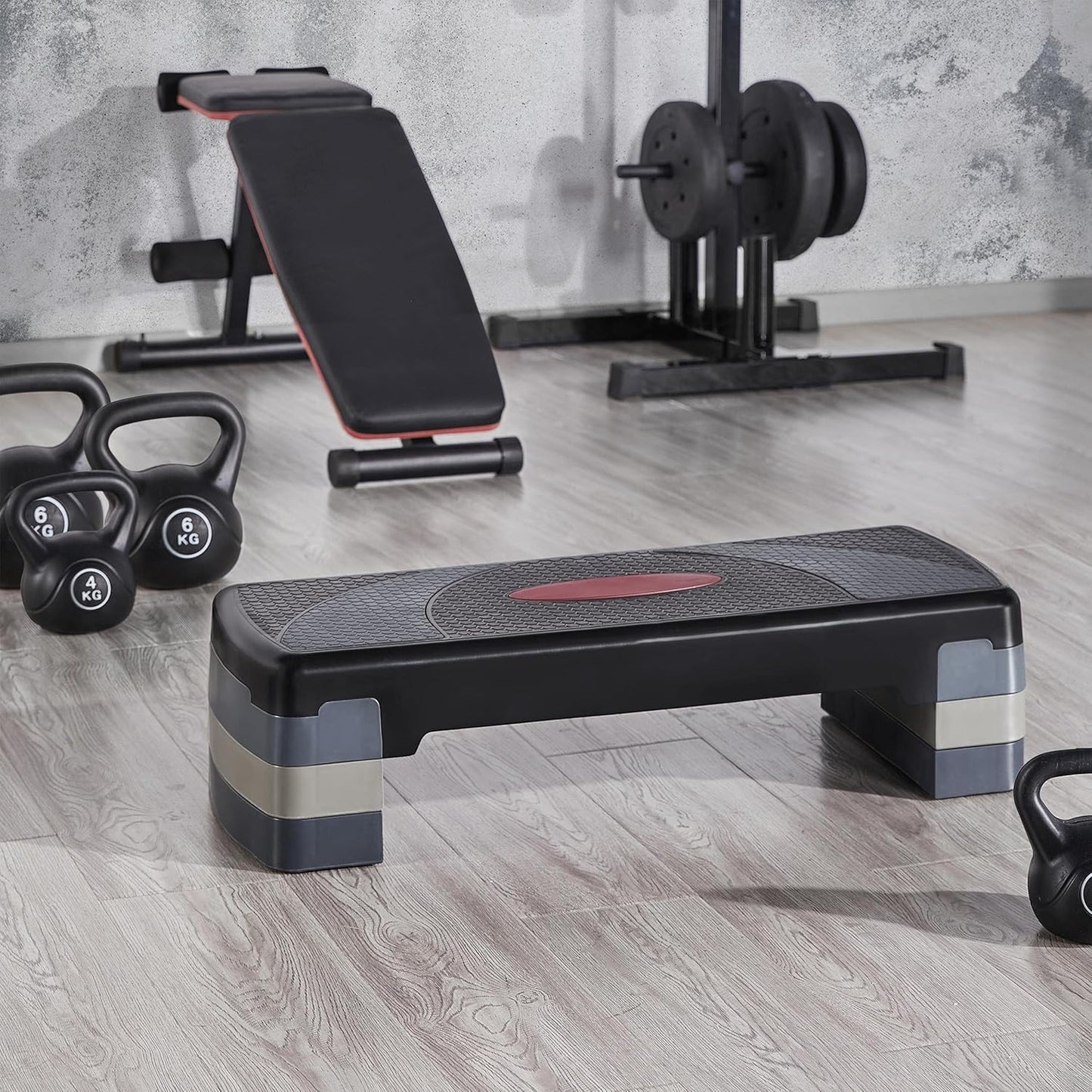 Steppbrett Fitness Aerobic Stepper, Höhenverstellbar, Grau