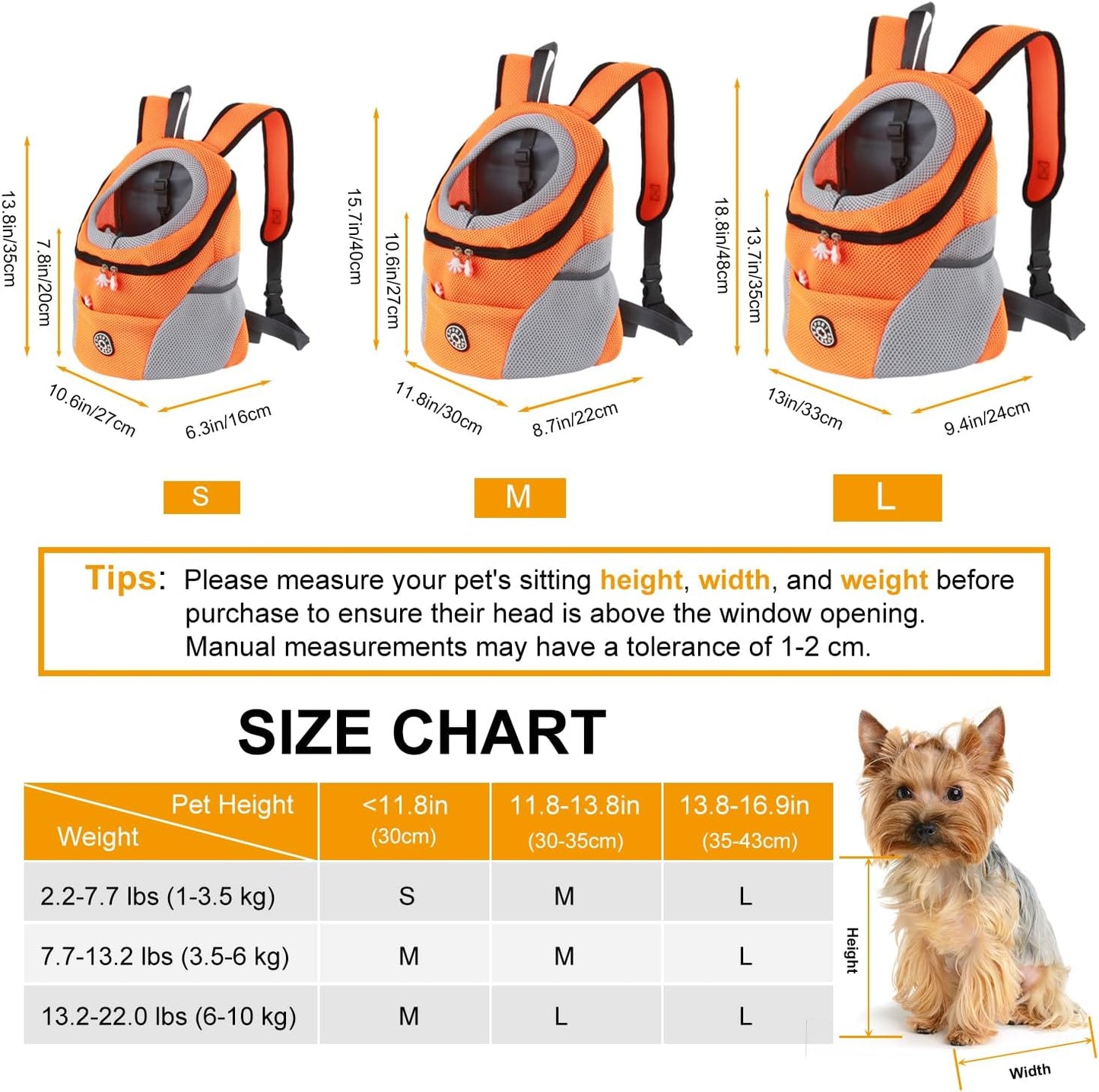 Hunderucksack mit Head-Out-Design für Reisen, M Orange