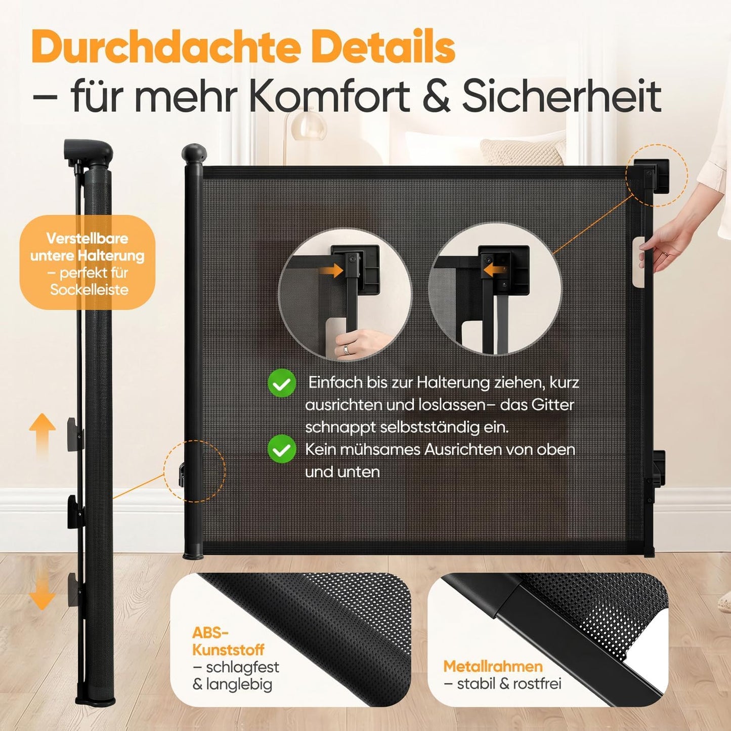 Ausziehbares Treppenschutzgitter 0-150 cm, Schwarz