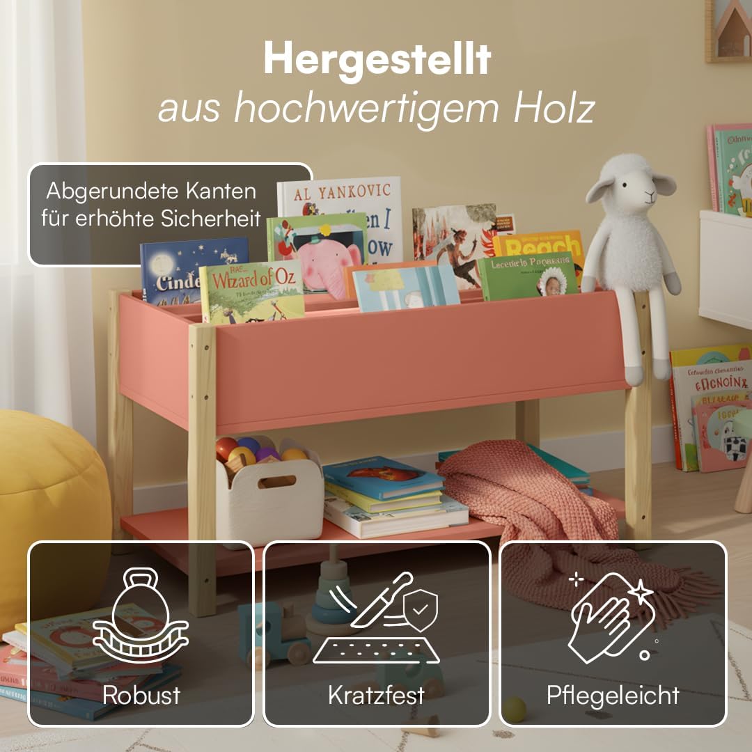 Kinder-Bücherregal mit 4 Fächern, Terrakotta/Natur